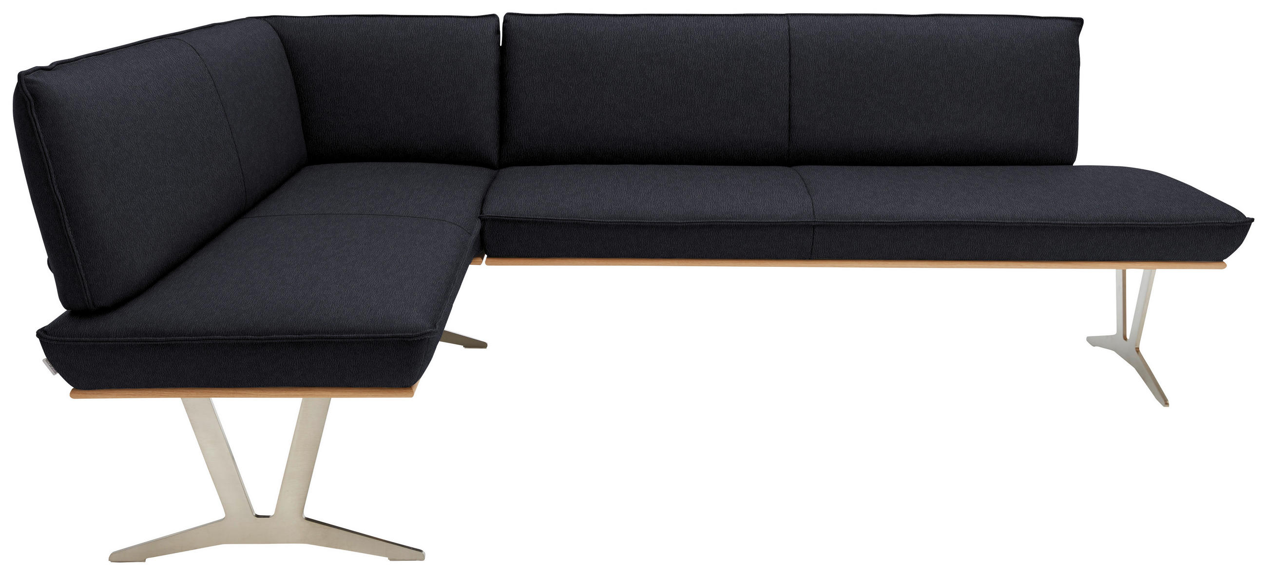 ECKBANK in Holz, Metall, Leder Schwarz  - Edelstahlfarben/Beige, Design, Leder/Holz (152/257cm) - Ambiente