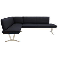 ECKBANK in Holz, Metall, Leder Schwarz  - Edelstahlfarben/Beige, Design, Leder/Holz (162/257cm) - Ambiente