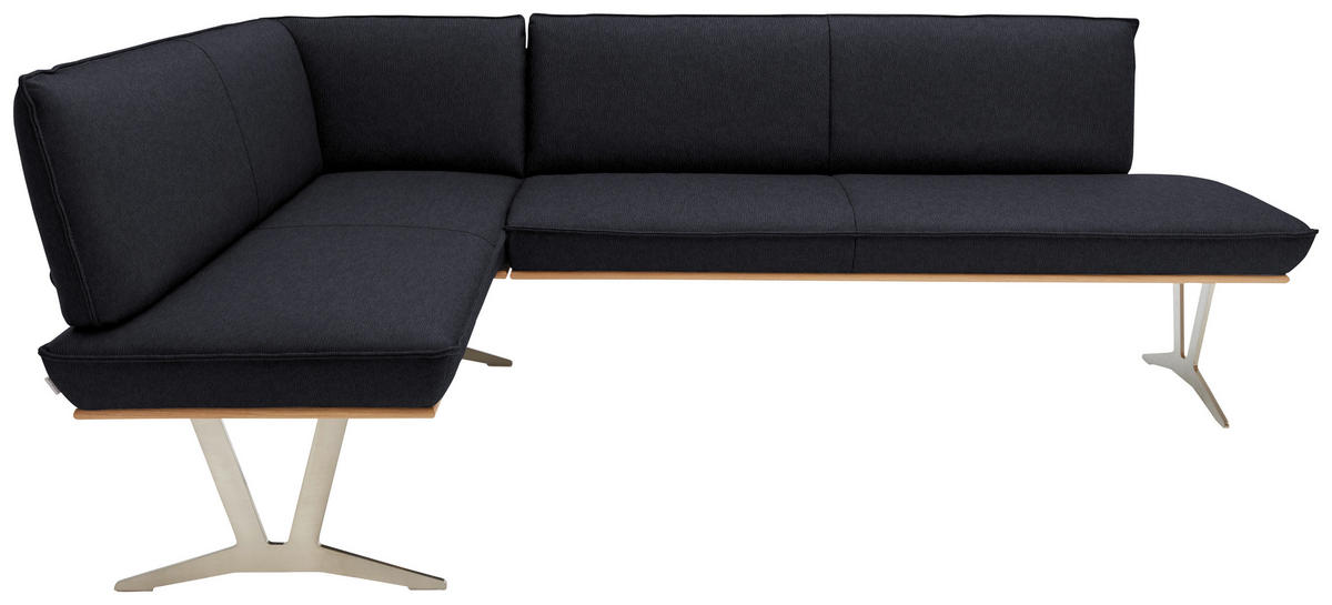 ECKBANK in Holz, Metall, Leder Schwarz  - Edelstahlfarben/Beige, Design, Leder/Holz (162/257cm) - Ambiente