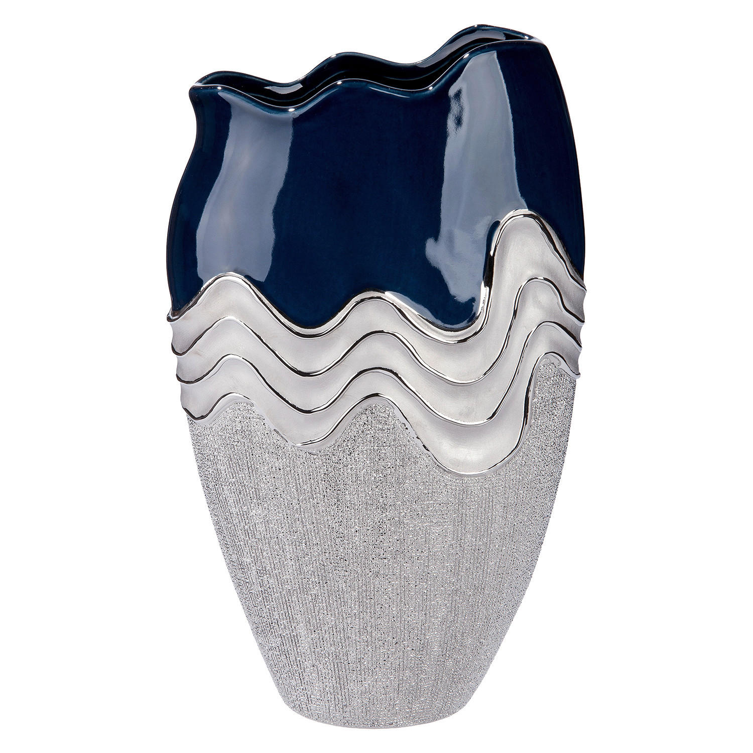 DEKOVASE  - Blau/Silberfarben, Basics, Keramik (22,5/39/11cm)