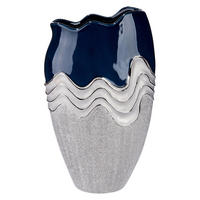 DEKOVASE  - Blau/Silberfarben, Basics, Keramik (22,5/39/11cm)