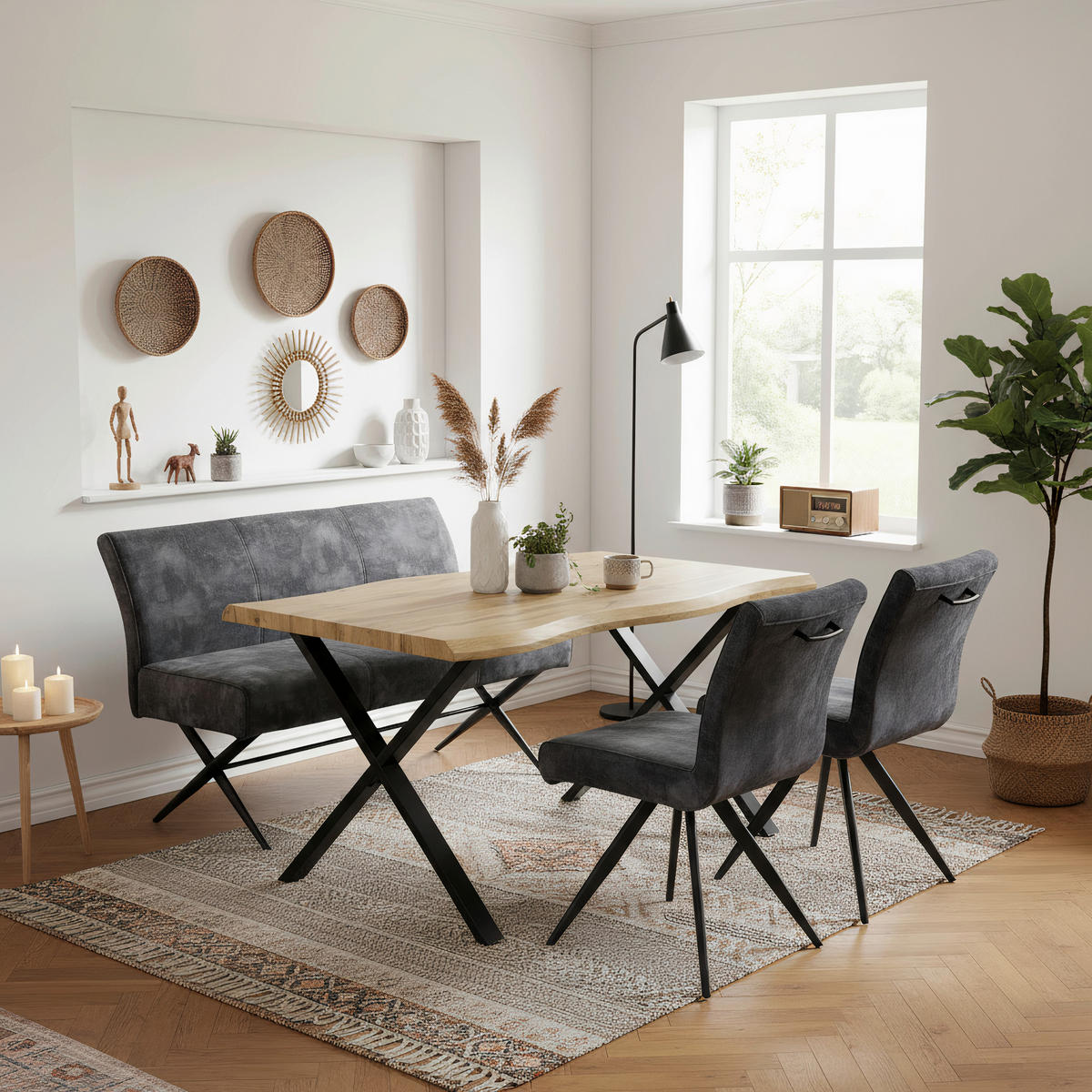 SITZBANK 140/88/67 cm Samt, Mikrofaser Anthrazit  - Anthrazit/Schwarz, MODERN, Textil/Metall (140/88/67cm) - MID.YOU