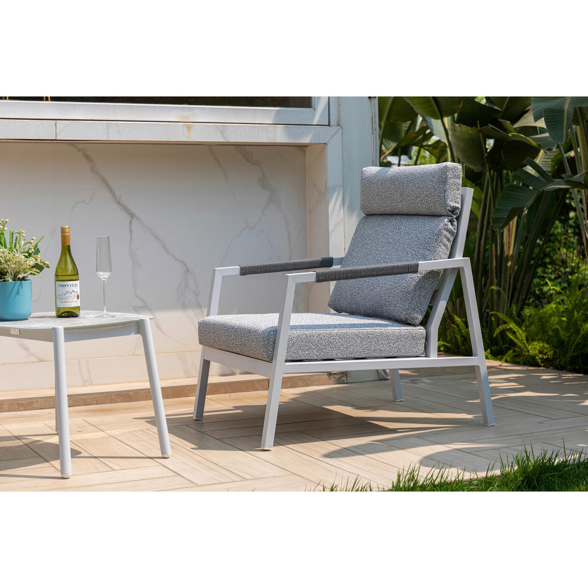 GARTENSET 3-teilig Aluminium 3-teilig  - Hellgrau, MODERN, Metall