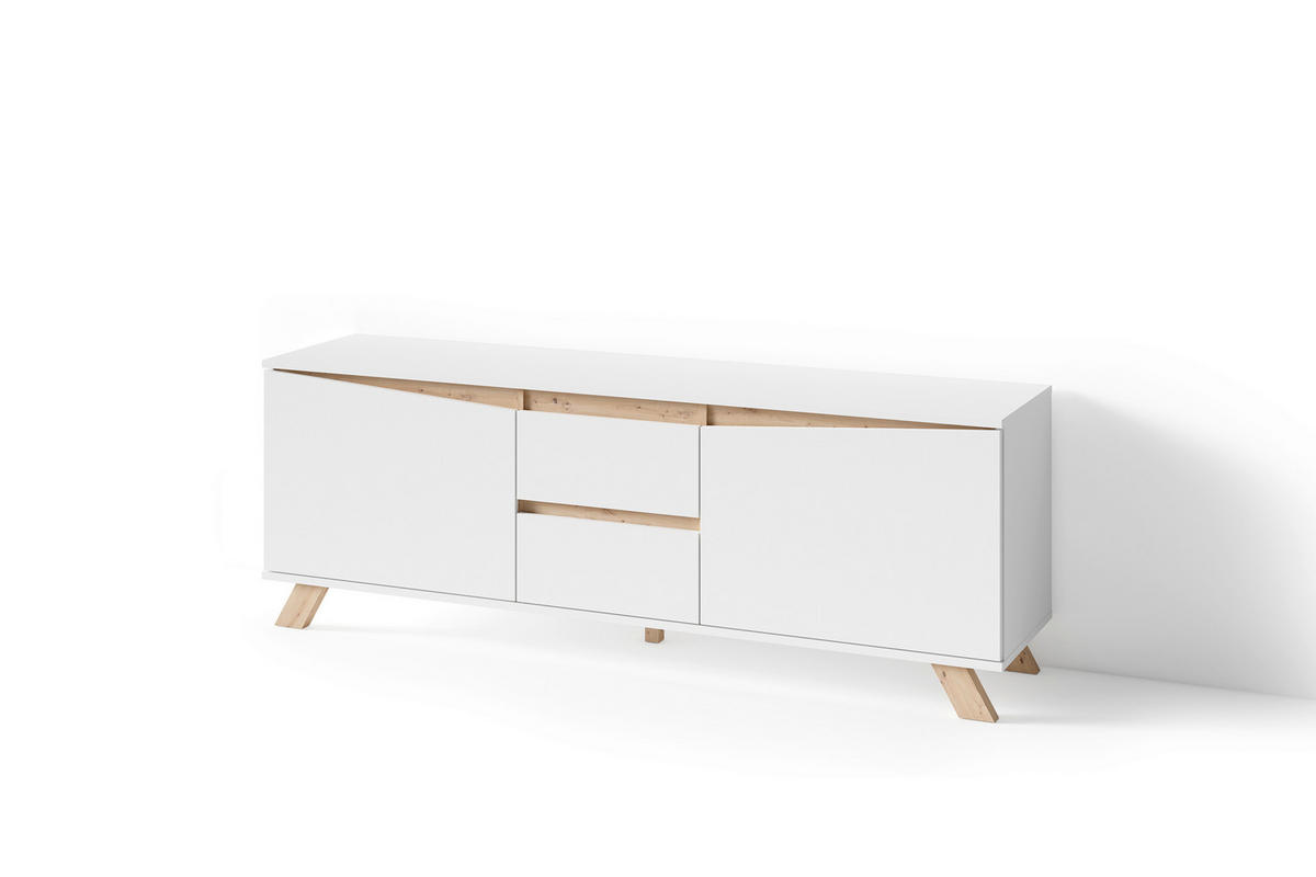TV-ELEMENT Holzwerkstoff Weiß, Eiche Artisan  - Weiß/Eiche Artisan, MODERN, Holzwerkstoff (160/55/38cm) - MID.YOU
