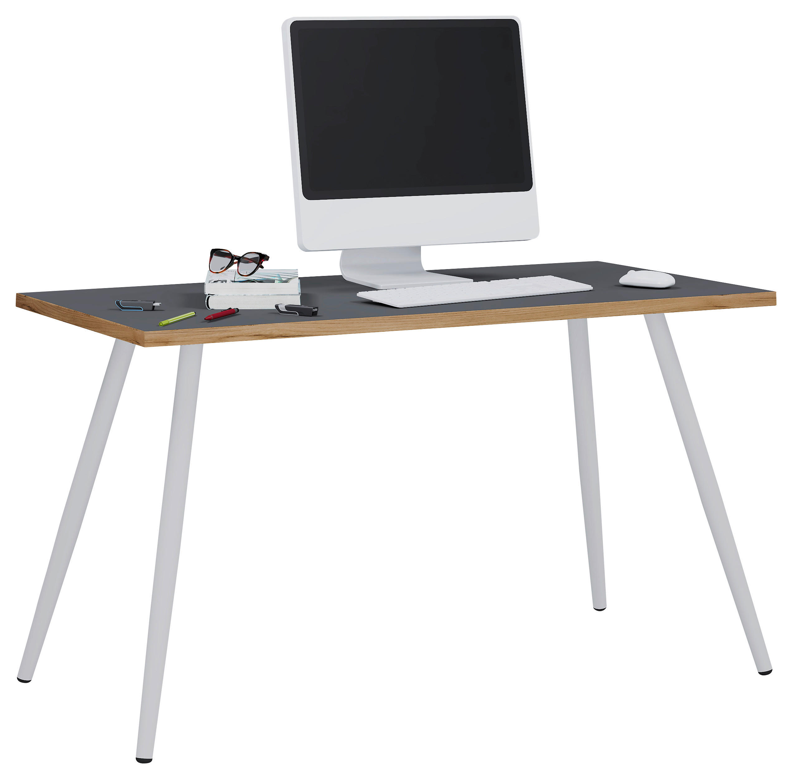 Thumbnail - Mid.you Schreibtisch, Anthrazit, Honigeiche, Metall, Holzwerkstoff, konisch, 50x70x138 cm, Arbeitszimmer, Schreibtische,...