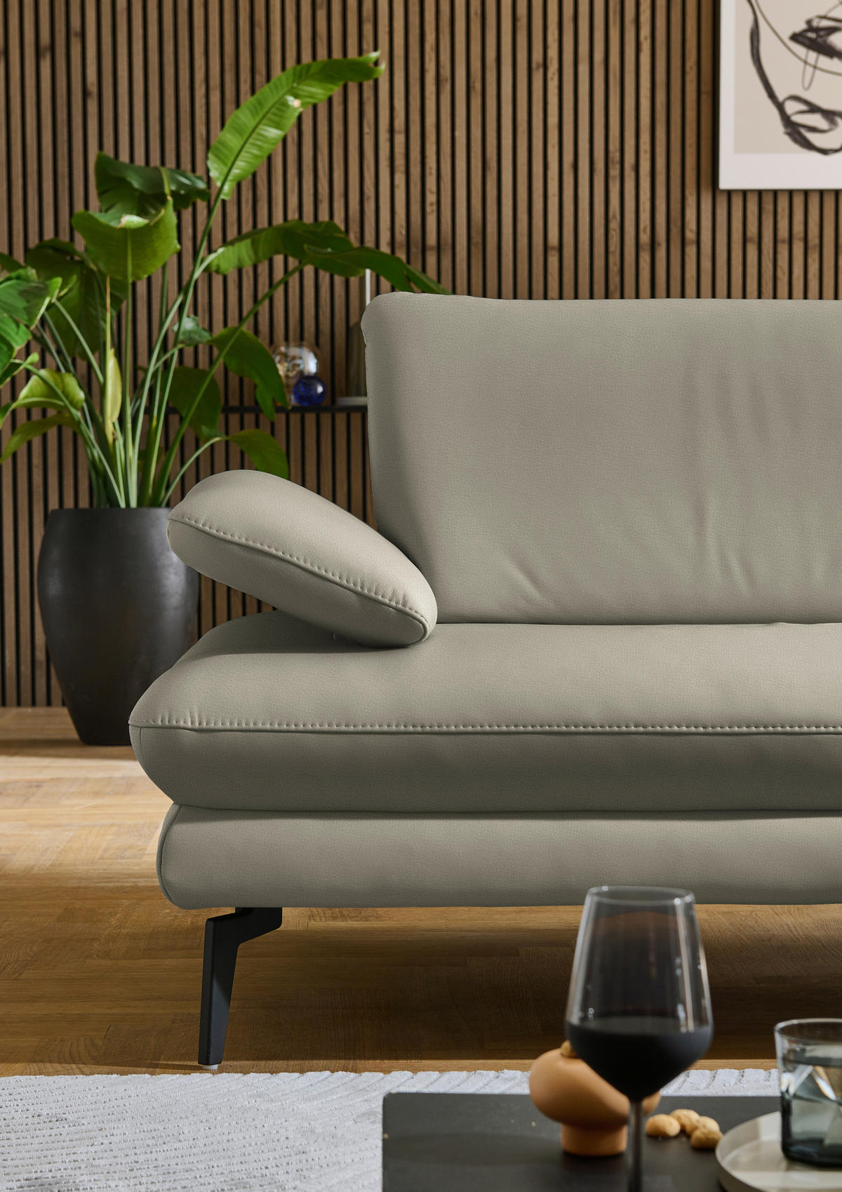 ECKSOFA in Echtleder Hellgrau  - Hellgrau/Schwarz, Design, Leder/Metall (308/195cm) - Dieter Knoll
