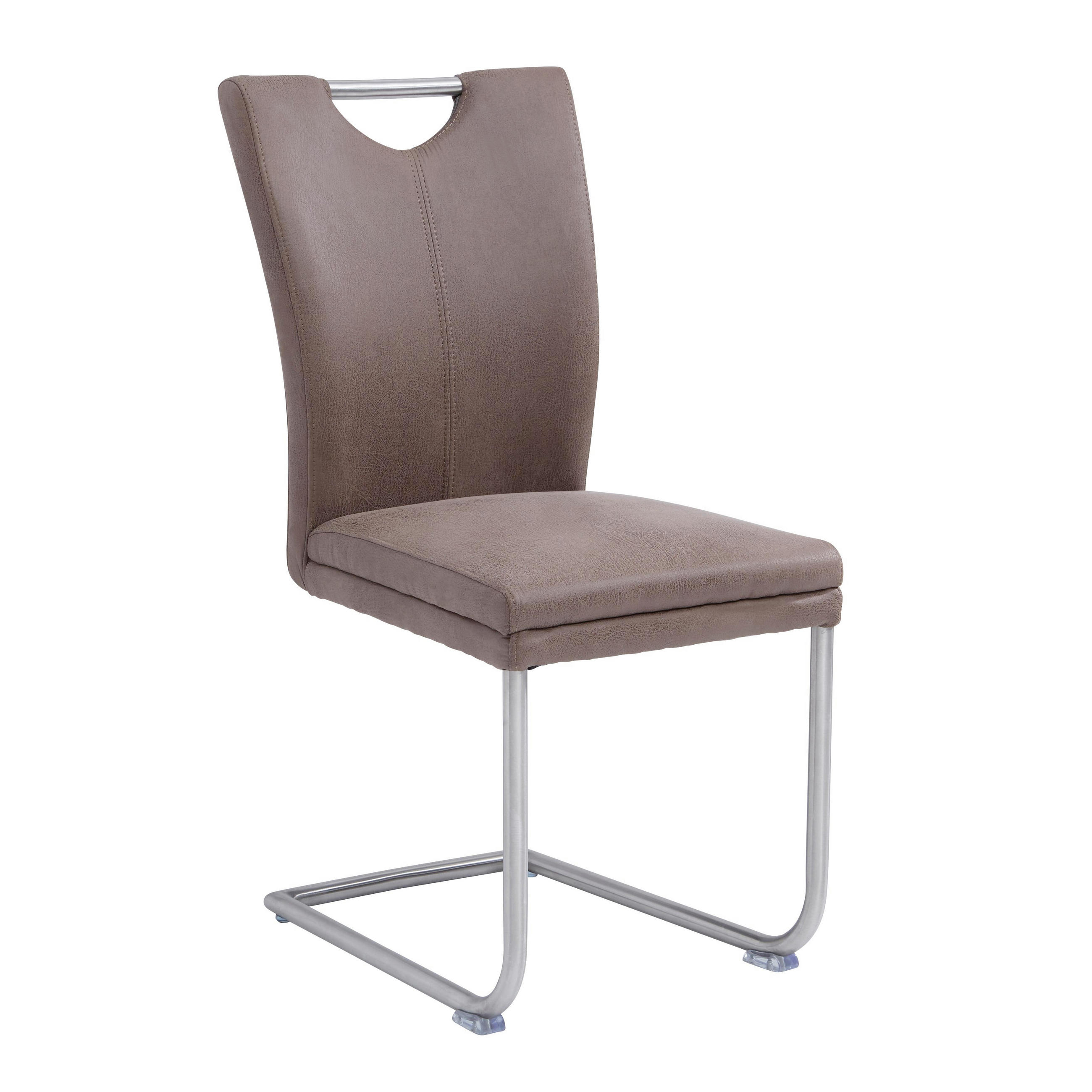 Schwingstuhl in Metall, Textil Braun, Edelstahlfarben