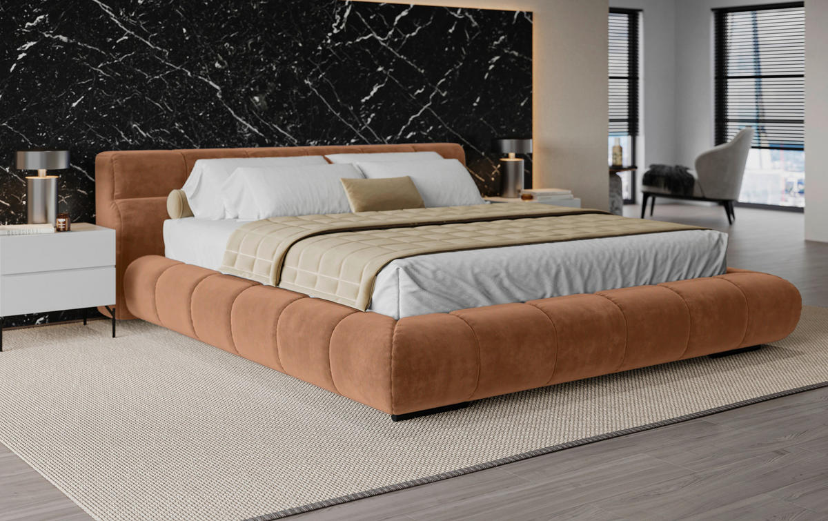 POLSTERBETT 200/200 cm,  in Terracotta,  - Terracotta/Schwarz, Design, Textil/Metall (200/200cm) - Belluti