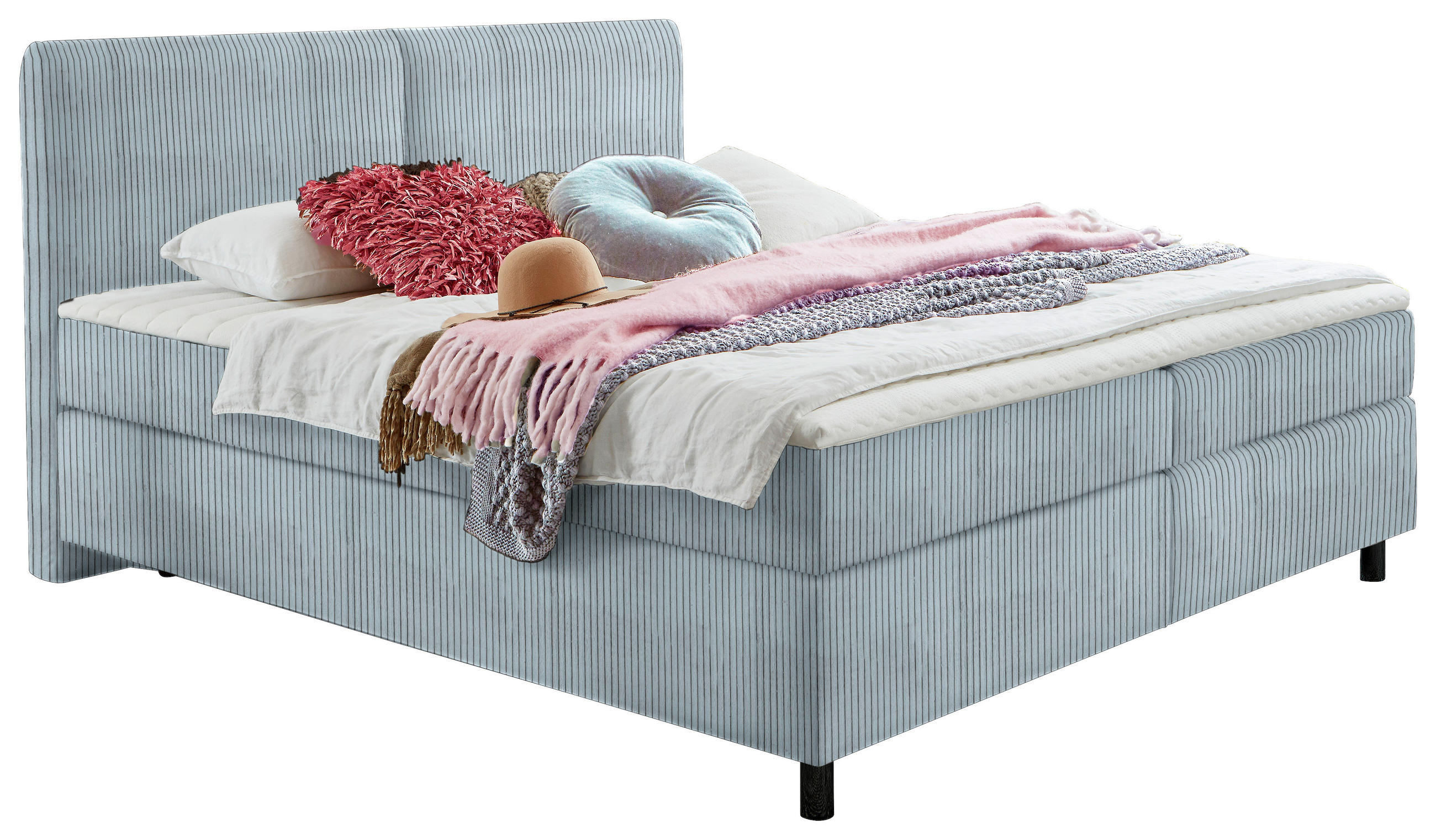 BOXSPRINGBETT 160/200 cm  in Hellblau  - Schwarz/Hellblau, Konventionell, Kunststoff/Textil (160/200cm) - Hom`in