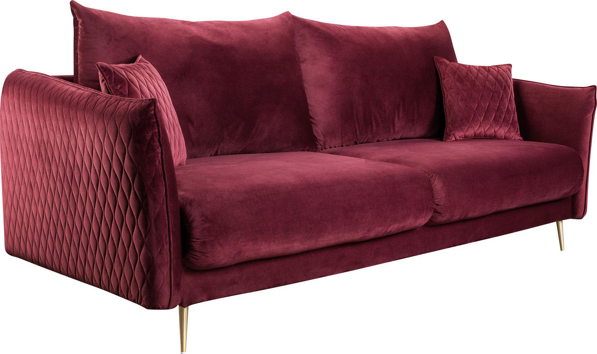 SCHLAFSOFA Samt Weinrot  - Weinrot/Goldfarben, Design, Textil/Metall (235/96/104cm) - MID.YOU