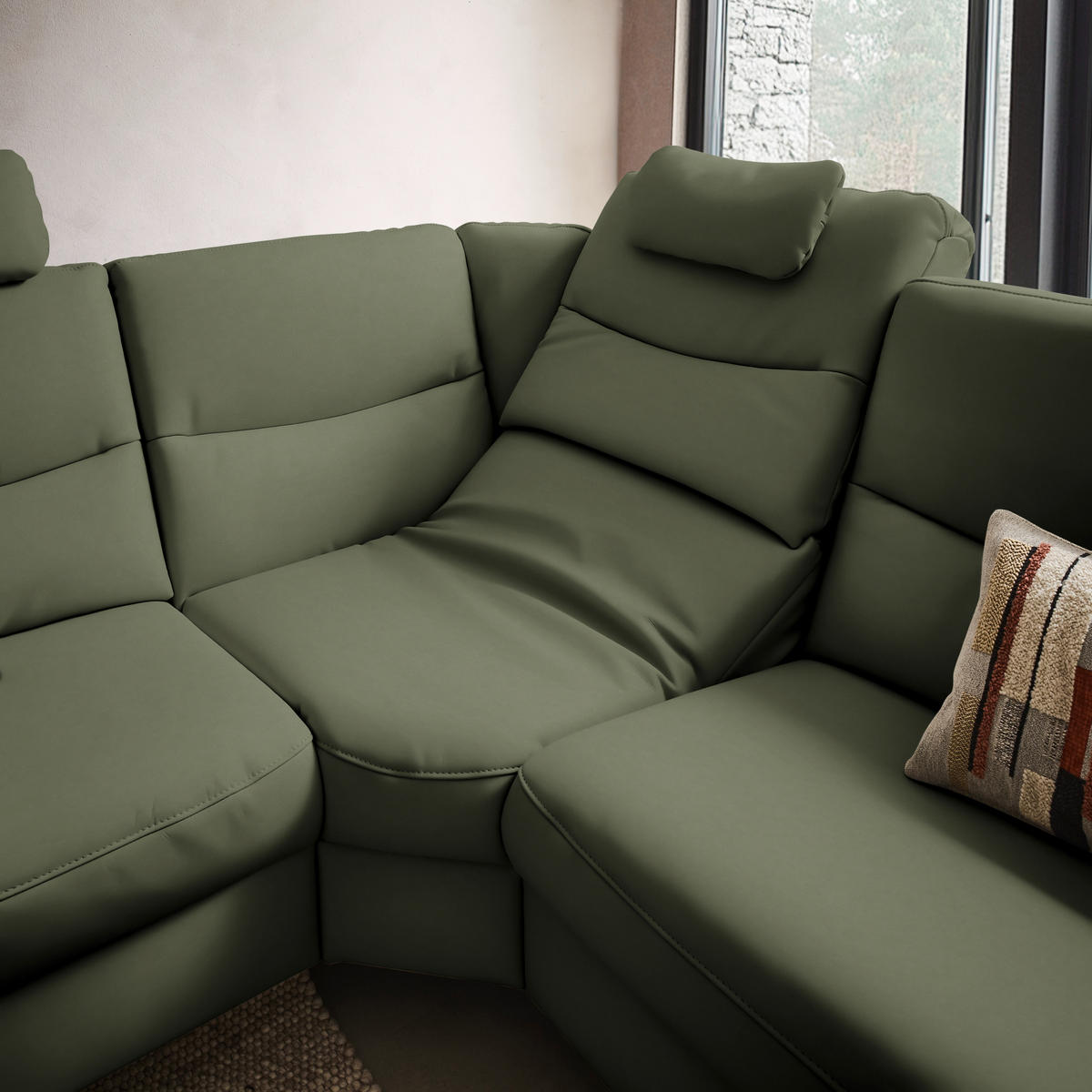 ECKSOFA in Echtleder Grün  249/280 cm  - Anthrazit/Grün, Design, Leder/Metall (249/280cm) - Himolla Komfortklass