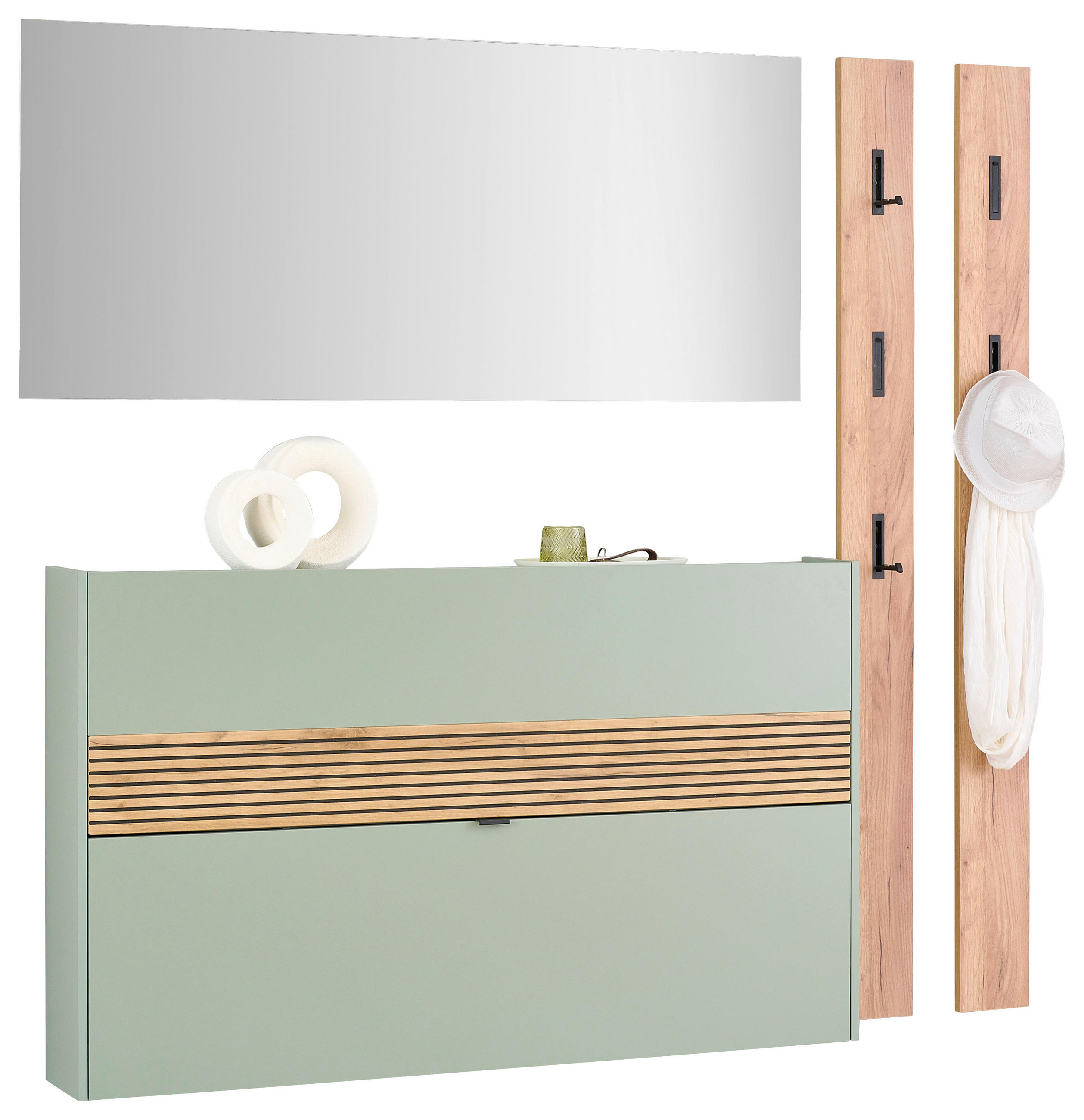 GARDEROBE 4-teilig  in 170/200/18 cm  - Eichefarben/Grün, Design, Glas/Holzwerkstoff (170/200/18cm) - Voleo