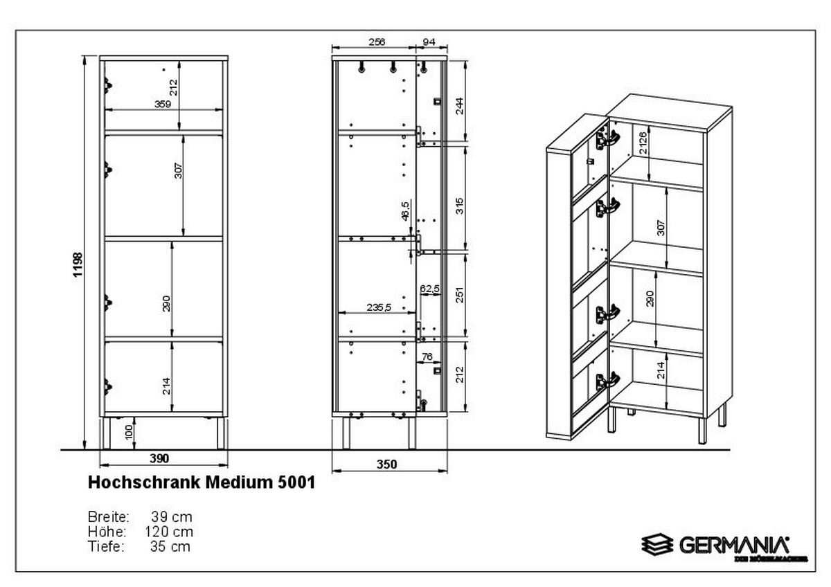 MIDISCHRANK 39/120/35 cm  - Eichefarben/Weiß, MODERN, Holzwerkstoff/Metall (39/120/35cm) - Germania