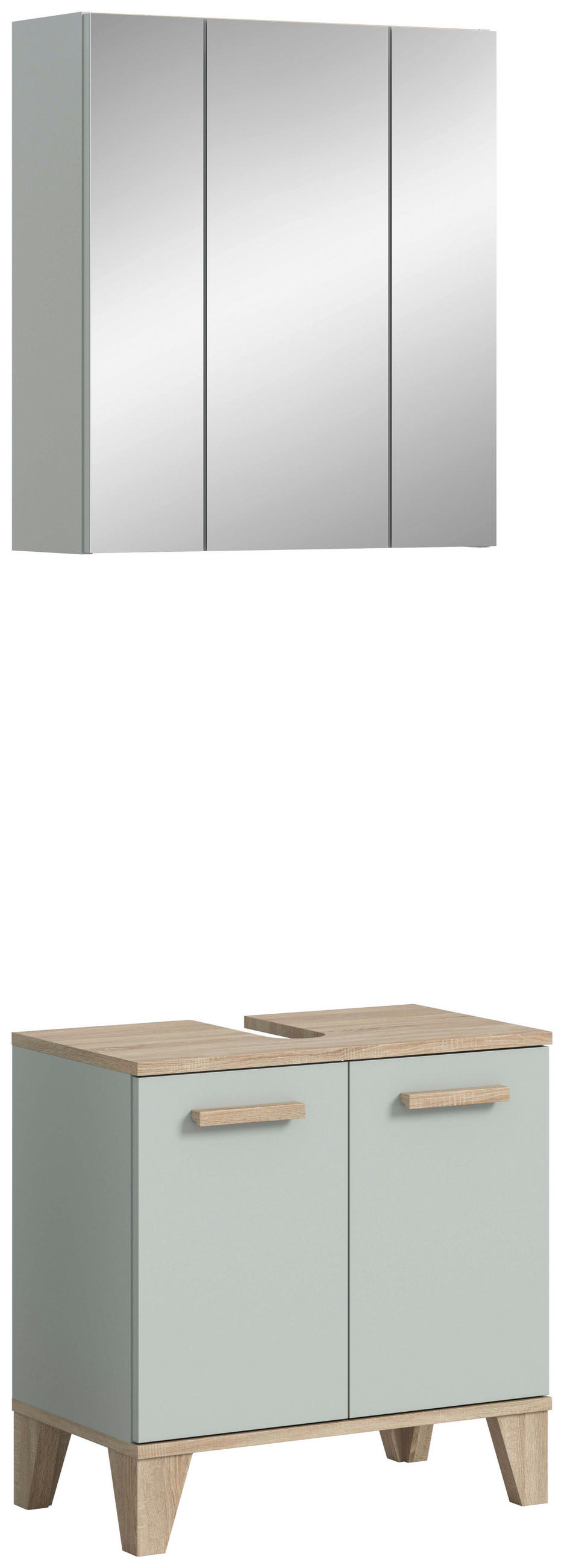 BADEZIMMER 2-teilig 60 cm  - Eiche San Remo/Graugrün, Modern, Holzwerkstoff/Kunststoff (60cm) - MID.YOU