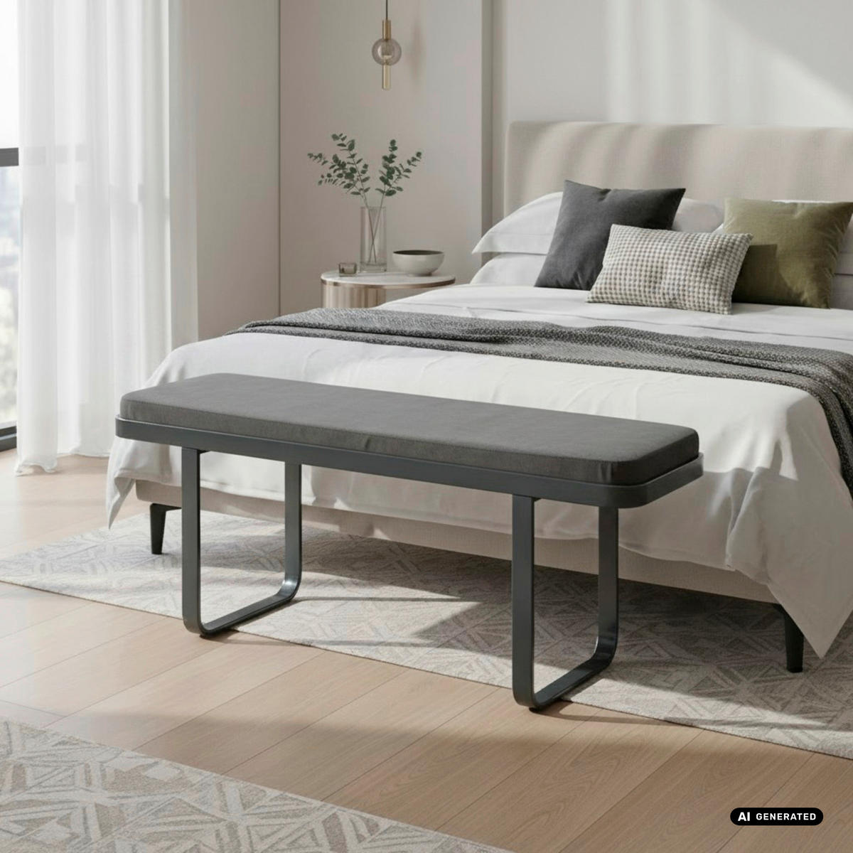 SITZBANK 115/48/36 cm Samt Anthrazit  - Anthrazit, KONVENTIONELL, Textil/Metall (115/48/36cm)