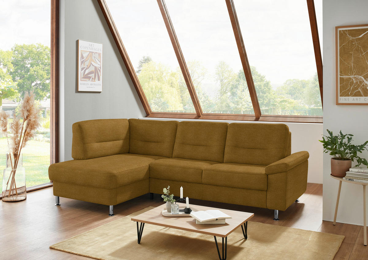 ECKSOFA Flachgewebe Currygelb  - Currygelb/Alufarben, Konventionell, Textil/Metall (160/244cm) - Beldomo Comfort