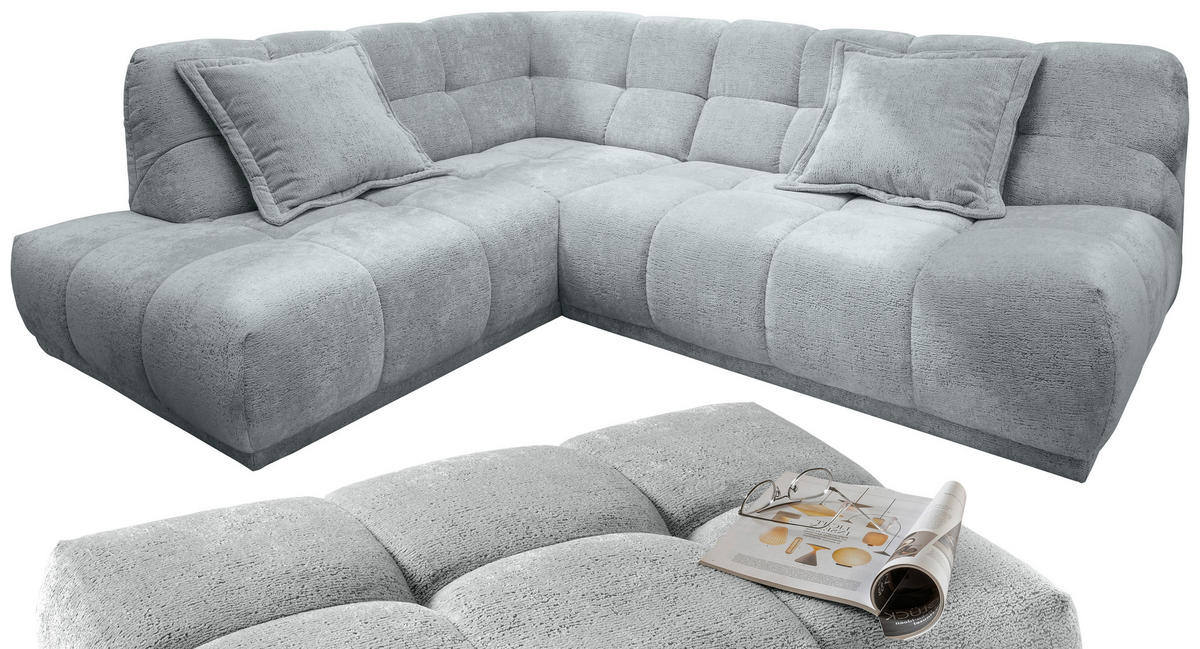 ECKSOFA ITALIA Hellblau Chenille Hocker  - Schwarz/Hellblau, MODERN, Kunststoff/Textil (203/254cm) - Livetastic
