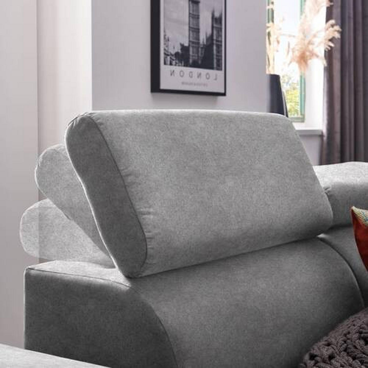 ECKSOFA Grau Velours  - Schwarz/Grau, Design, Textil/Metall (261/191cm) - Stylife