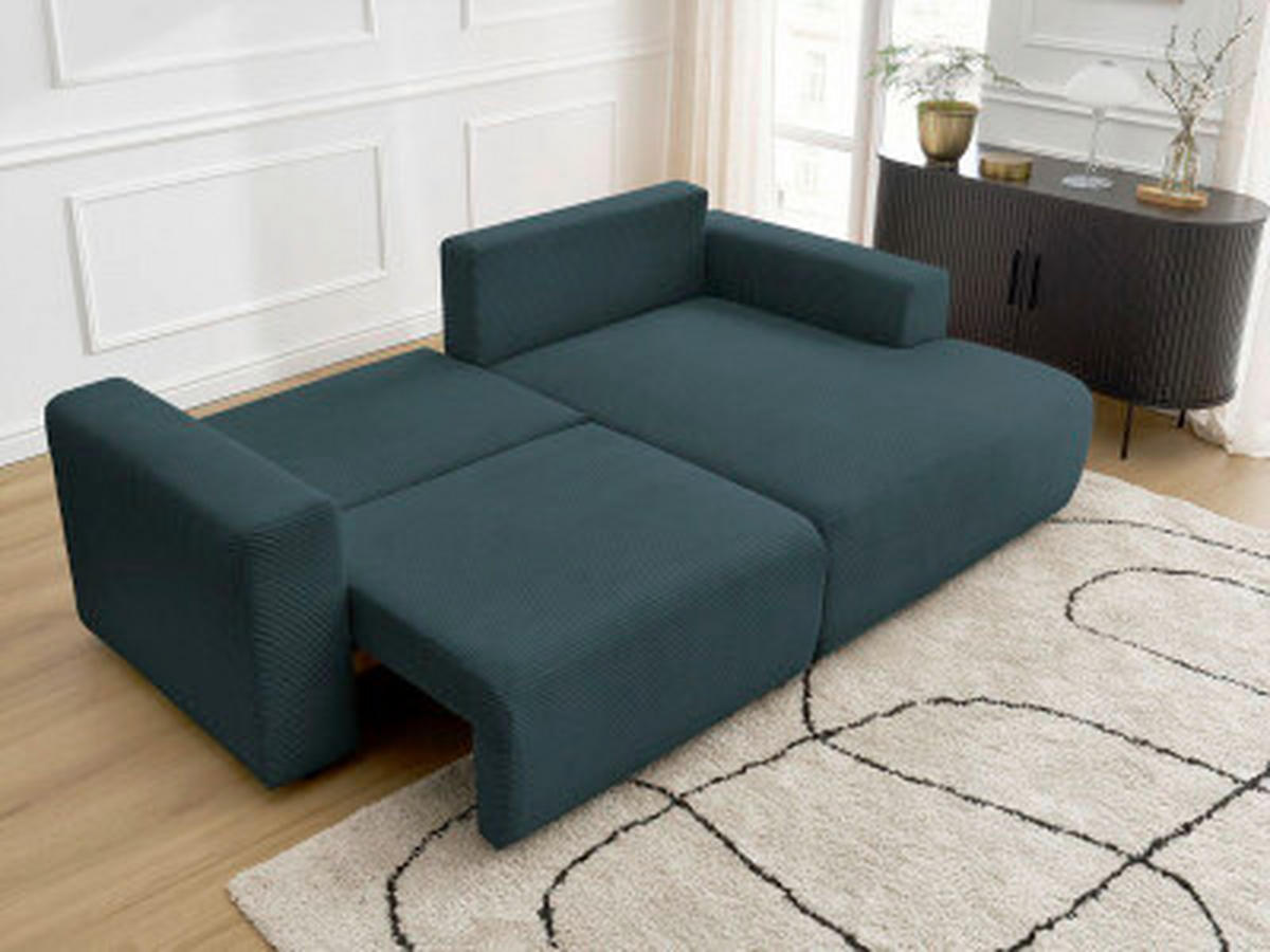 ECKSOFA Ottomane rechts  ATILLA Dunkelblau Cord  - Schwarz/Dunkelblau, MODERN, Kunststoff/Textil (244/149cm)