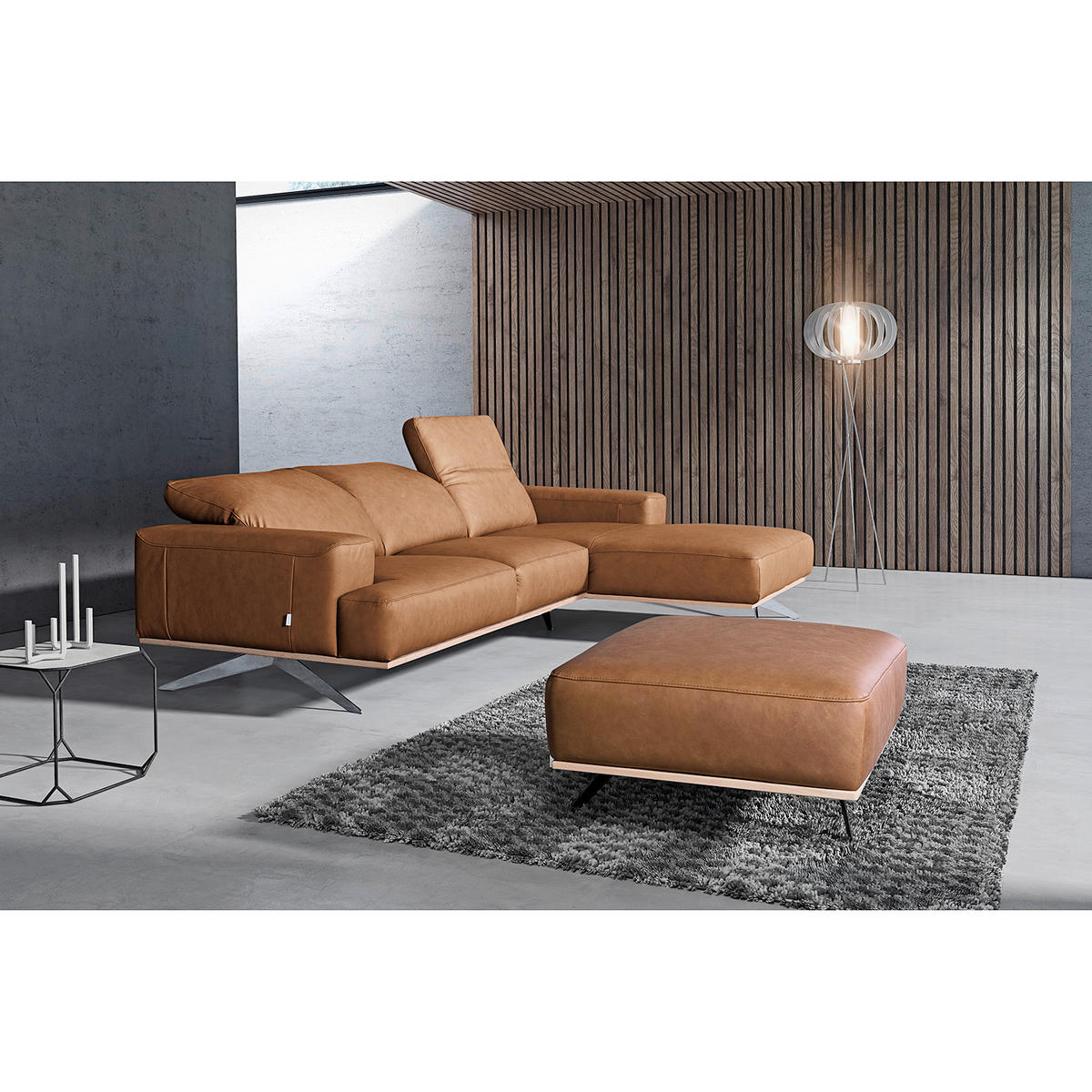 ECKSOFA  in Echtleder Cognac  295/187 cm  - Chromfarben/Cognac, Design, Leder/Metall (295/187cm) - Livetastic
