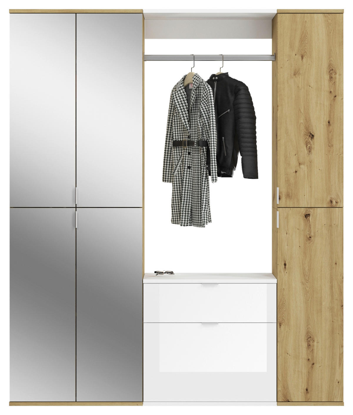 GARDEROBE 3-teilig  in 152/193/34 cm  - Weiß Hochglanz, KONVENTIONELL, Glas/Holzwerkstoff (152/193/34cm) - MID.YOU