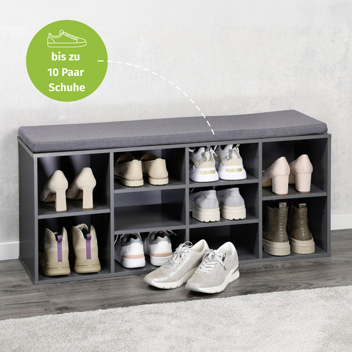 SCHUHREGAL Grau  - Grau, Design, Holzwerkstoff/Textil (103.5/48/29.5cm) - Kesper