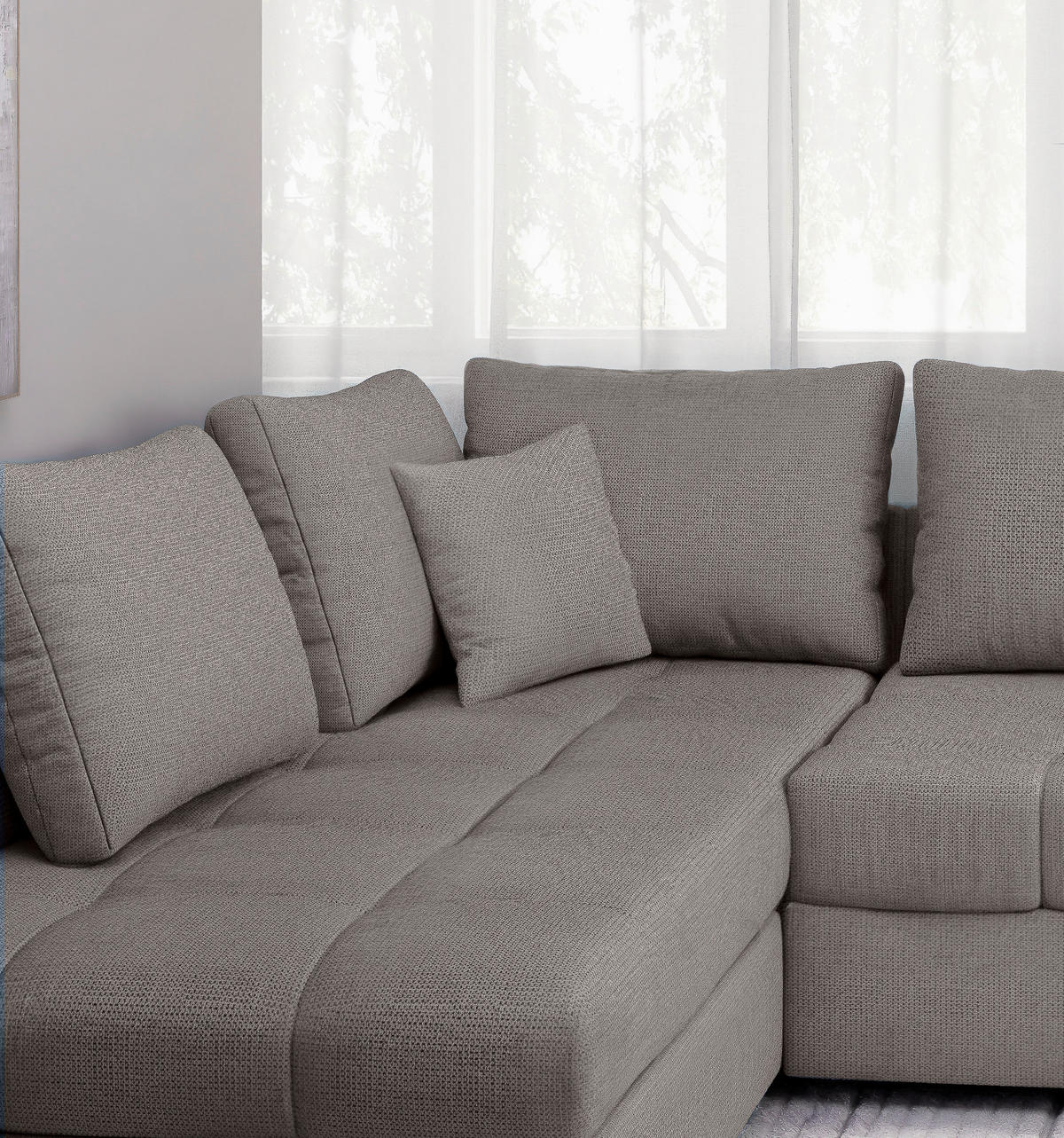 ECKSCHLAFSOFA Graubraun Chenille  - Graubraun/Schwarz, MODERN, Holz/Textil (202/298cm) - MID.YOU