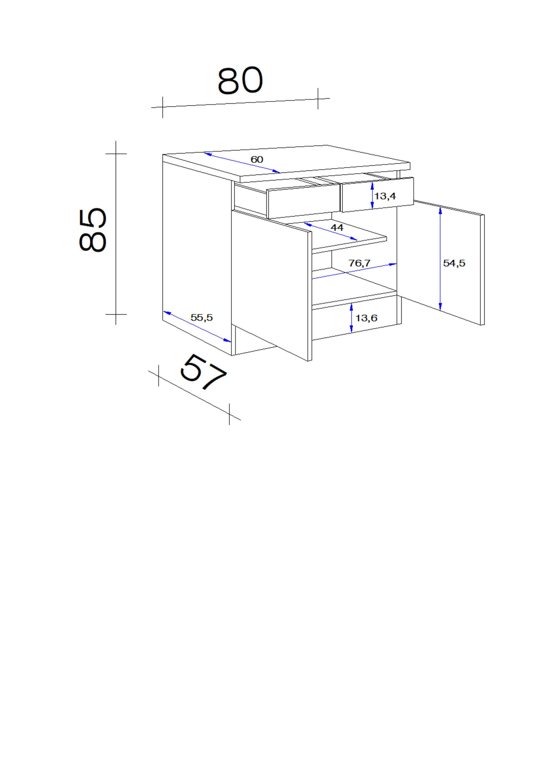Thumbnail - FlexWell Küchenunterschrank, Dunkelgrau, Eiche San Remo, Metall, 1 Fächer, 2 Schublade(n) Schubladen, einzeln stellbar, ...