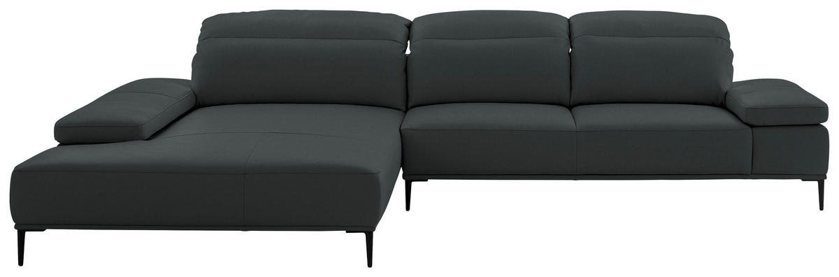 ECKSOFA Echtleder Schwarz  - Schwarz, Modern, Leder/Metall (206/322cm) - Chilliano