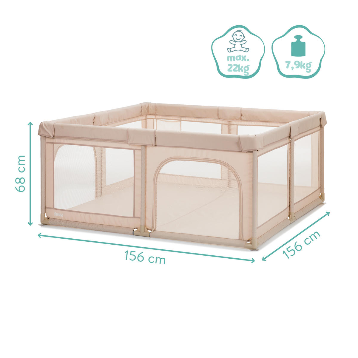 LAUFGITTER Malta 156/156/68 cm  - Beige, Basics, Textil/Metall (156/156/68cm) - Fillikid