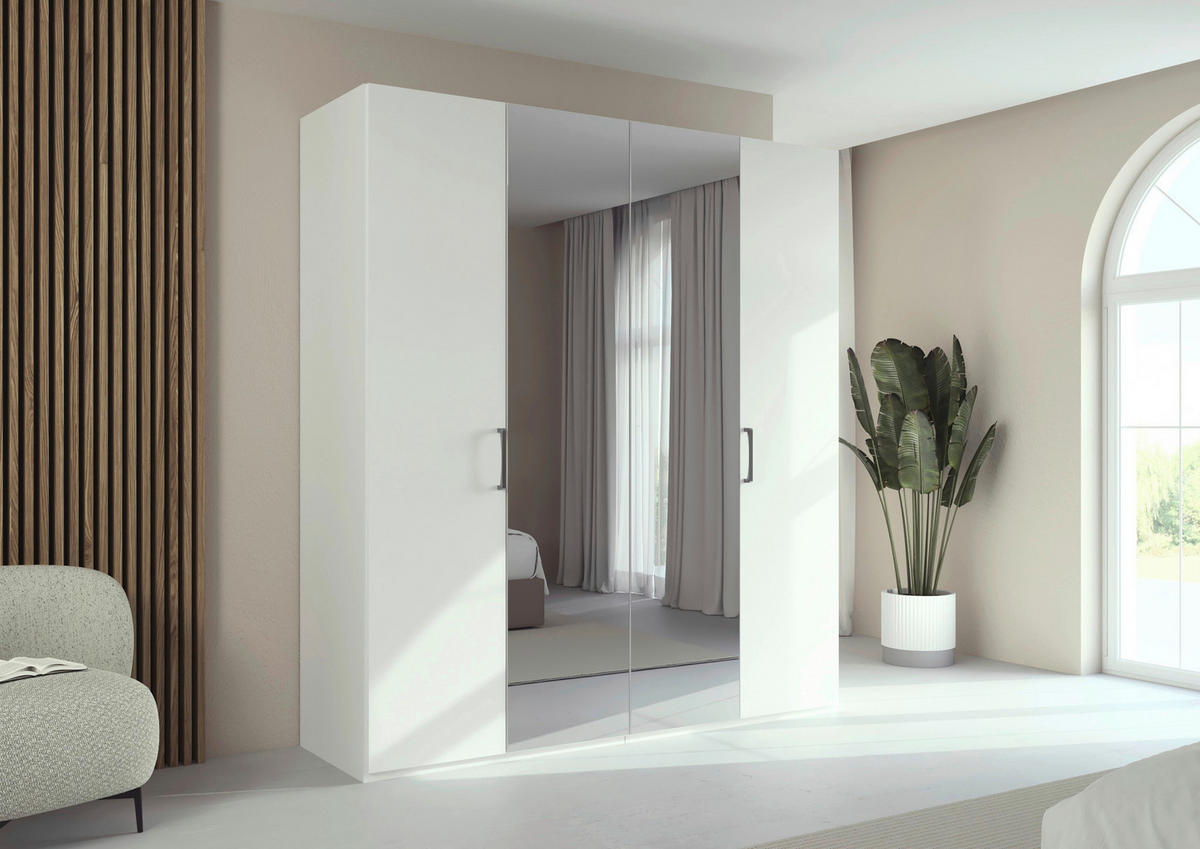 DREHTÜRENSCHRANK 201/223/61 cm,  in Weiß, 4-türig  - Chromfarben/Edelstahlfarben, Basics, Glas/Holzwerkstoff (201/223/61cm) - Novel