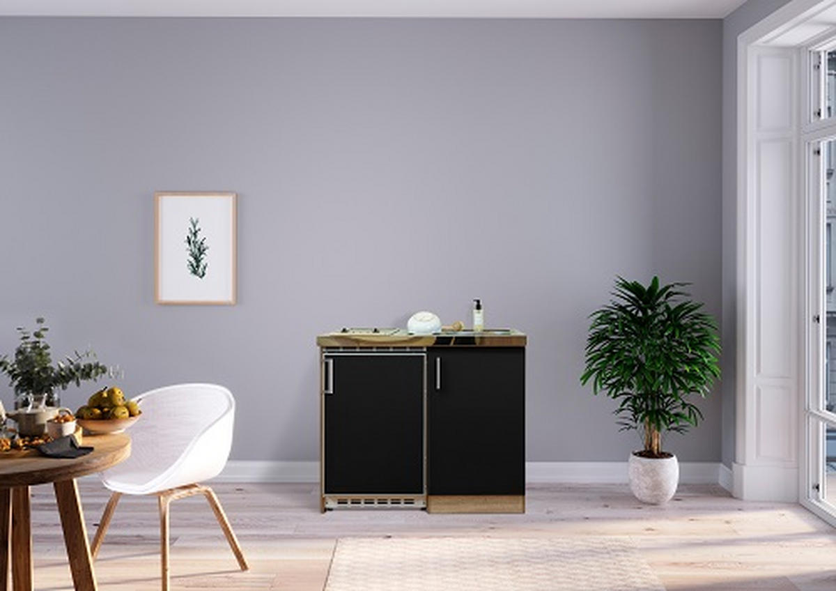 MINIKÜCHE 100 cm   in Schwarz, Sonoma Eiche  - Edelstahlfarben/Eichefarben, MODERN, Holzwerkstoff/Kunststoff (100cm) - Respekta