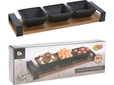 Set servire   32.5/10.5/5.5 cm  - Basics, ceramică/lemn (32.5/10.5/5.5cm)