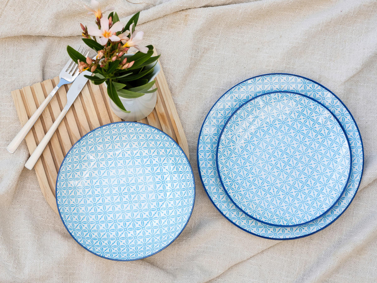 TAFELSERVICE Mediterran Blau 12-teilig  - Weiß/Hellblau, Basics, Keramik - Creatable