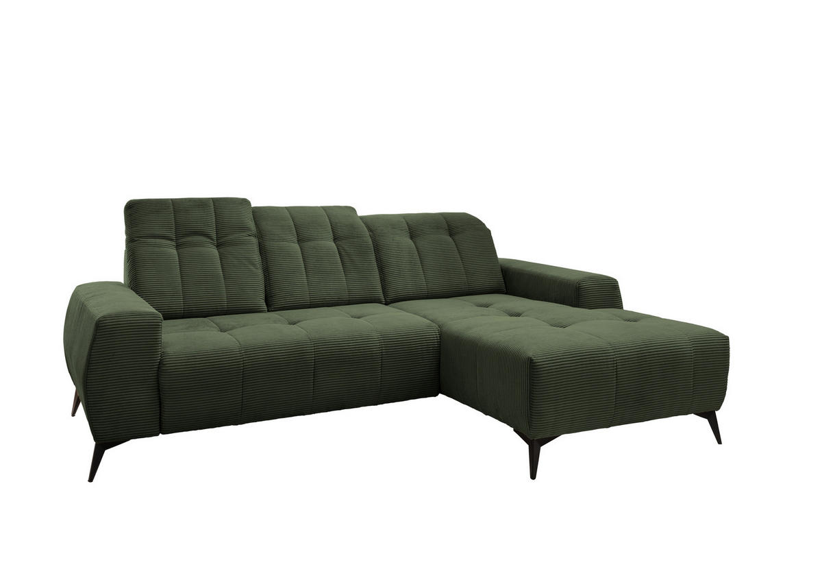 ECKSOFA in Cord Dunkelgrün  258/180 cm  - Dunkelgrün/Schwarz, MODERN, Textil/Metall (258/180cm) - Livetastic