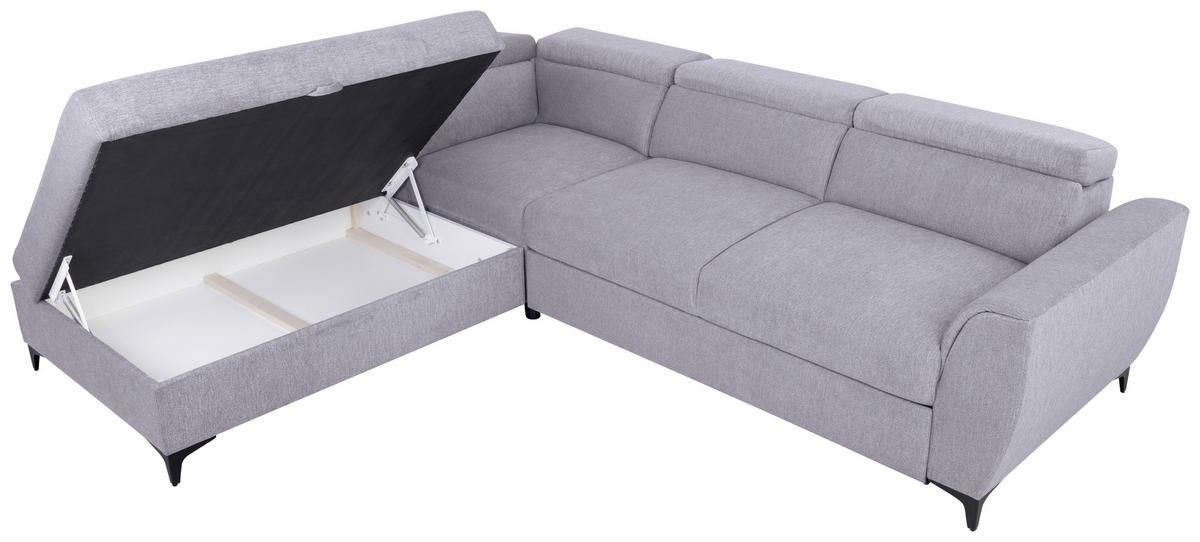 ECKSOFA in Velours Grau  - Schwarz/Grau, Konventionell, Textil/Metall (217/255cm) - MID.YOU