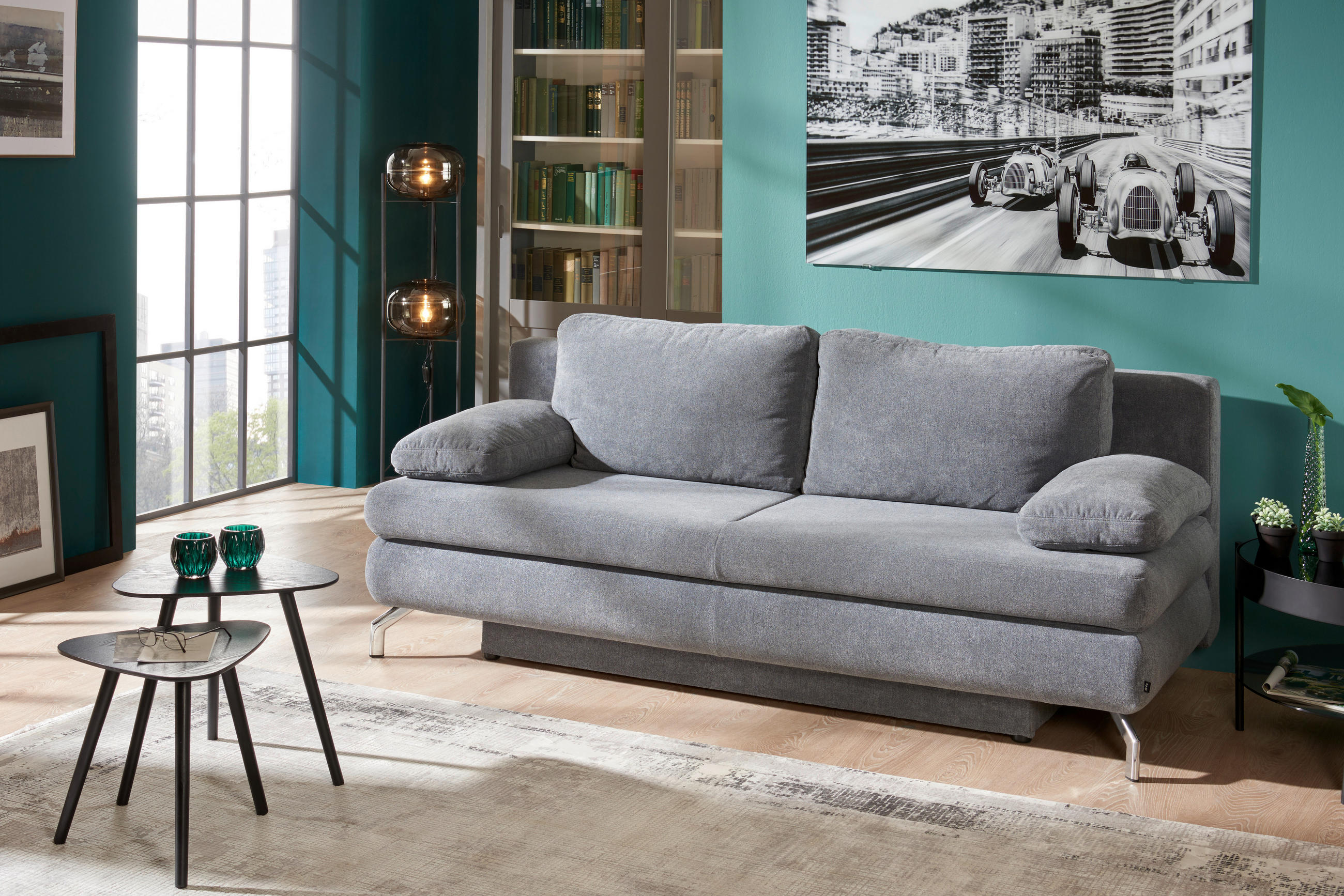 ZOFA S POSTELJNO FUNKCIJO, siva tekstil - barve kroma/siva, Design, kovina/tekstil (200/91/92cm) - Novel