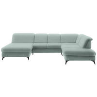 WOHNLANDSCHAFT  in Chenille Mintgrün  - Schwarz/Mintgrün, Design, Textil/Metall (198/369/255cm) - Beldomo Style