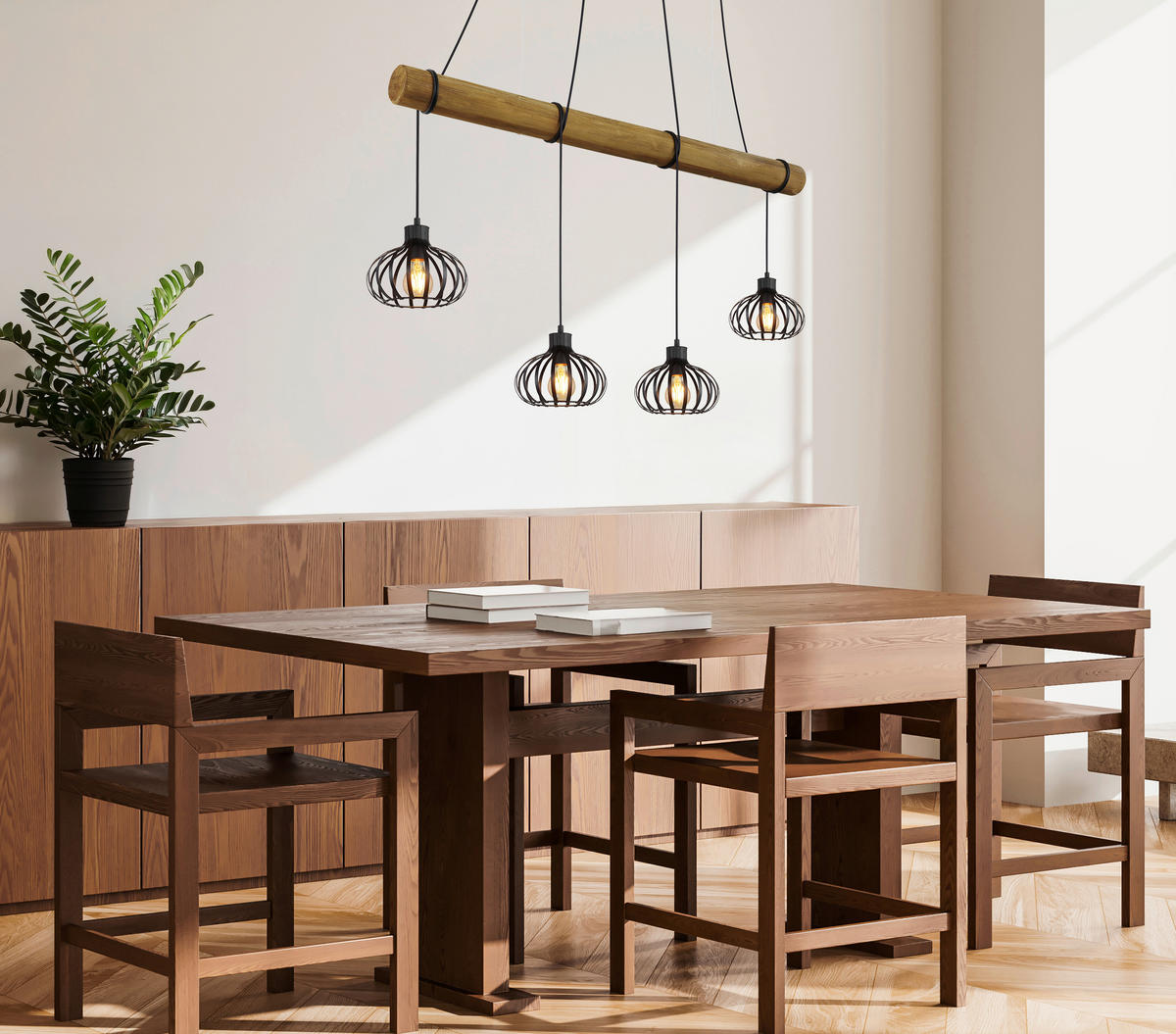 HÄNGELEUCHTE Caldwell 125/20/150 cm  - Schwarz/Braun, Natur, Holz/Kunststoff (125/20/150cm) - Globo