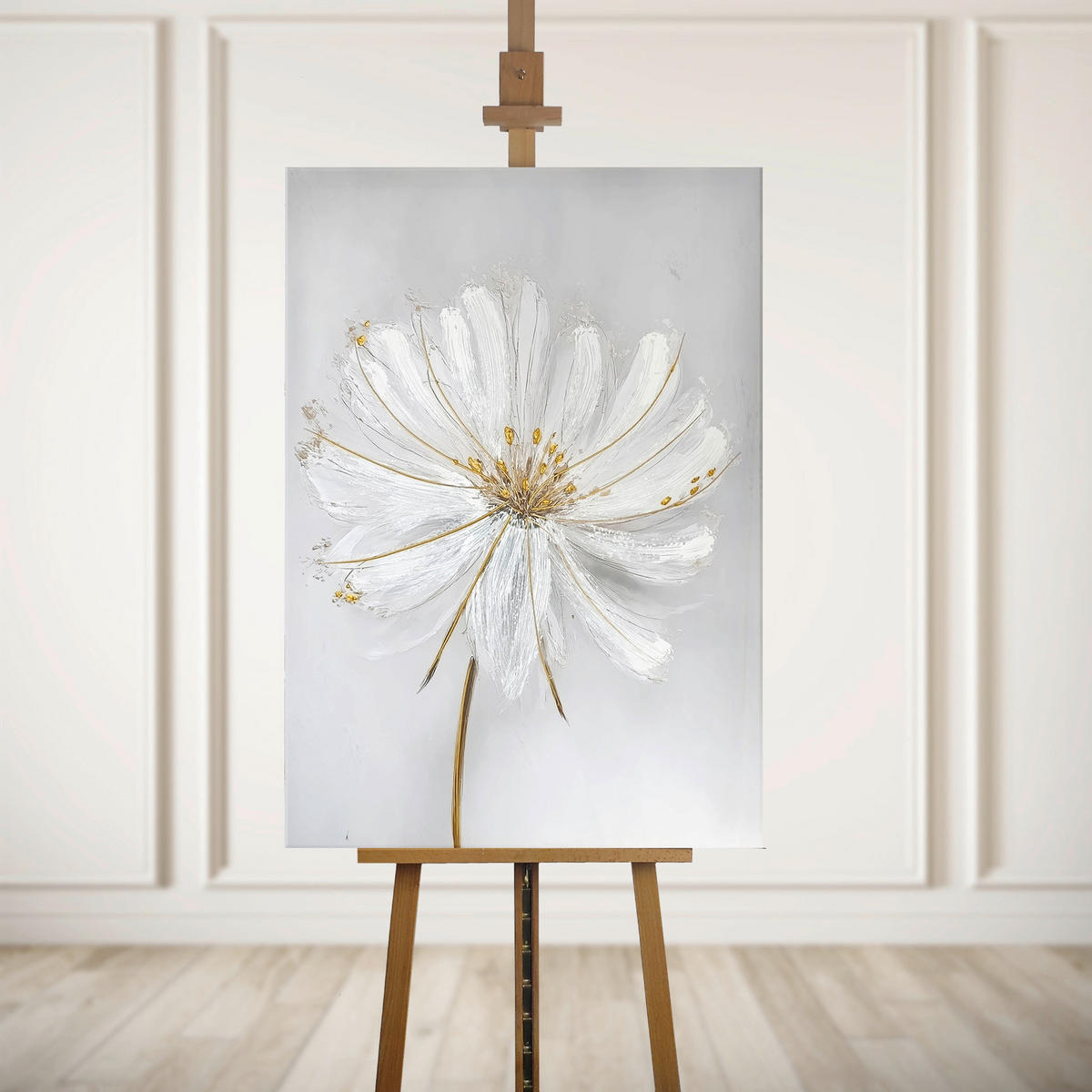 LEINWANDBILD Blumen 70/100 cm  - Goldfarben/Weiß, Basics, Holz/Textil (70/100cm)