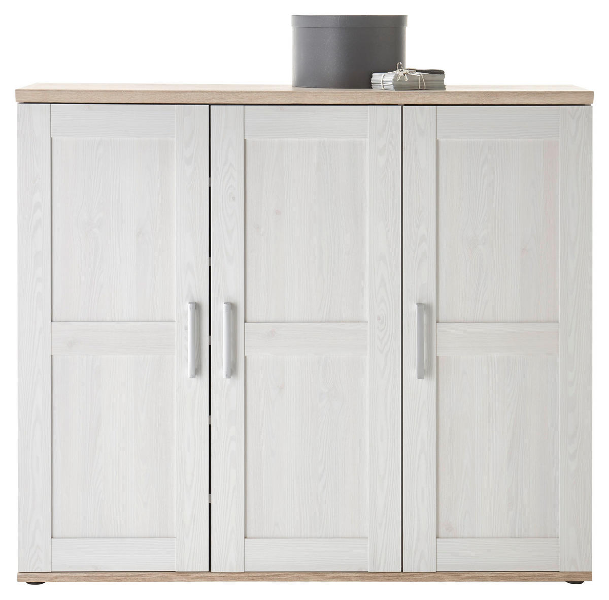 SCHUHSCHRANK Weiß, Eichefarben, Lärchefarben, Eiche San Remo  - Eichefarben/Silberfarben, KONVENTIONELL, Holzwerkstoff/Kunststoff (139/120/38cm) - Xora