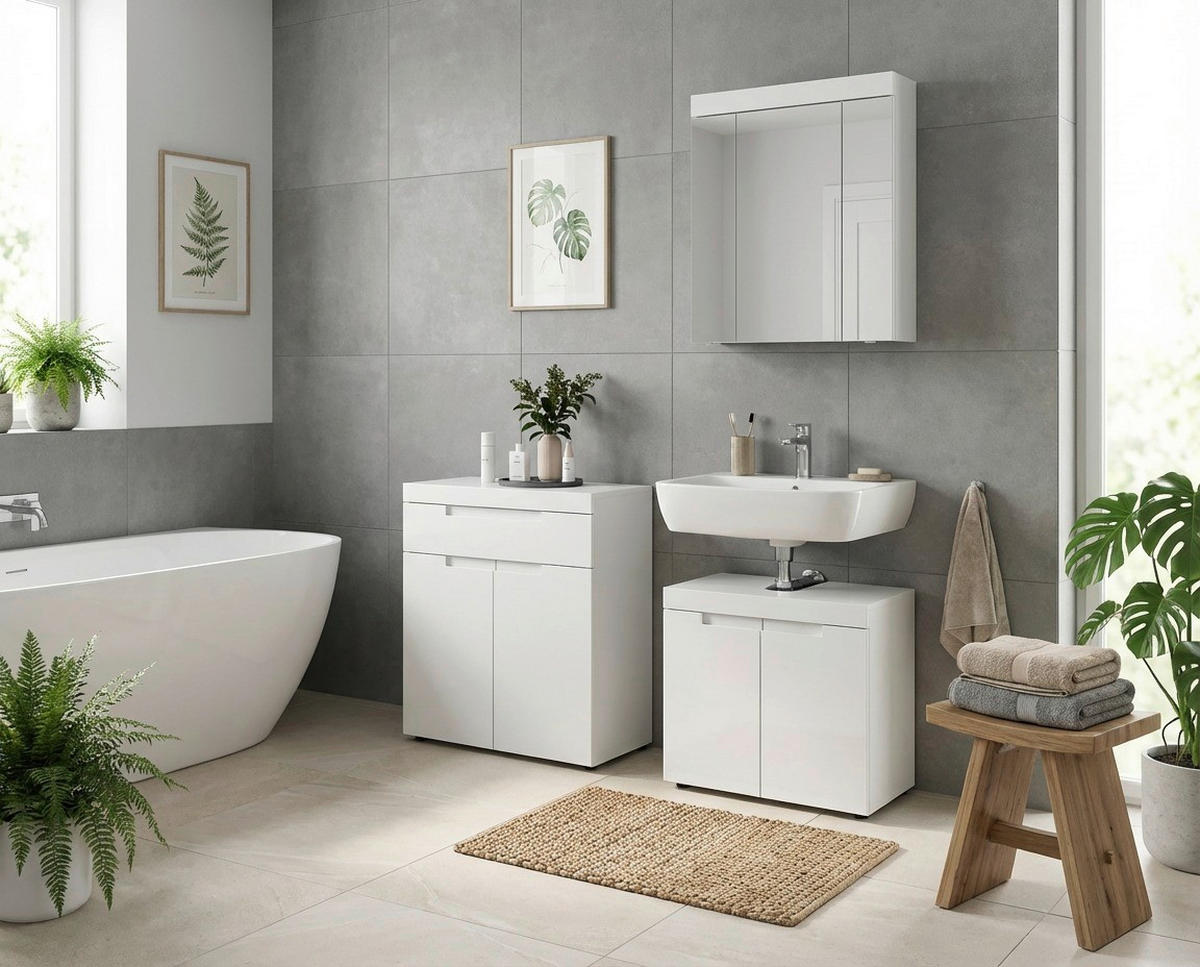 BADRUM 150 cm  - vit/svart, Trend, trämaterial/glas (150cm) - MID.YOU