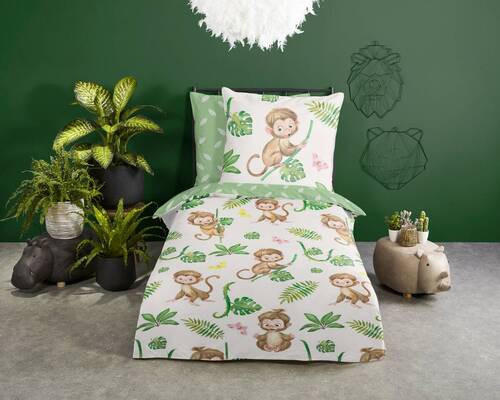 KINDERBETTWÄSCHE Play Renforcé 135/200 cm  - Ecru/Grün, Natur, Textil (135/200cm)