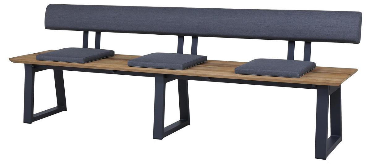 GARTENBANK in Anthrazit, Teakfarben  - Anthrazit/Teakfarben, Modern, Holz/Metall (220/43/46cm) - Zebra 