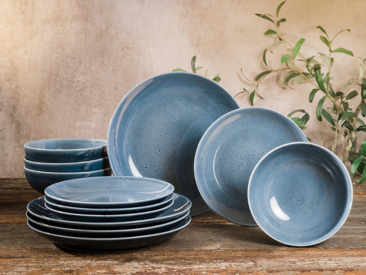 TAFELSERVICE 12-teilig  - Blau, Keramik - Creatable