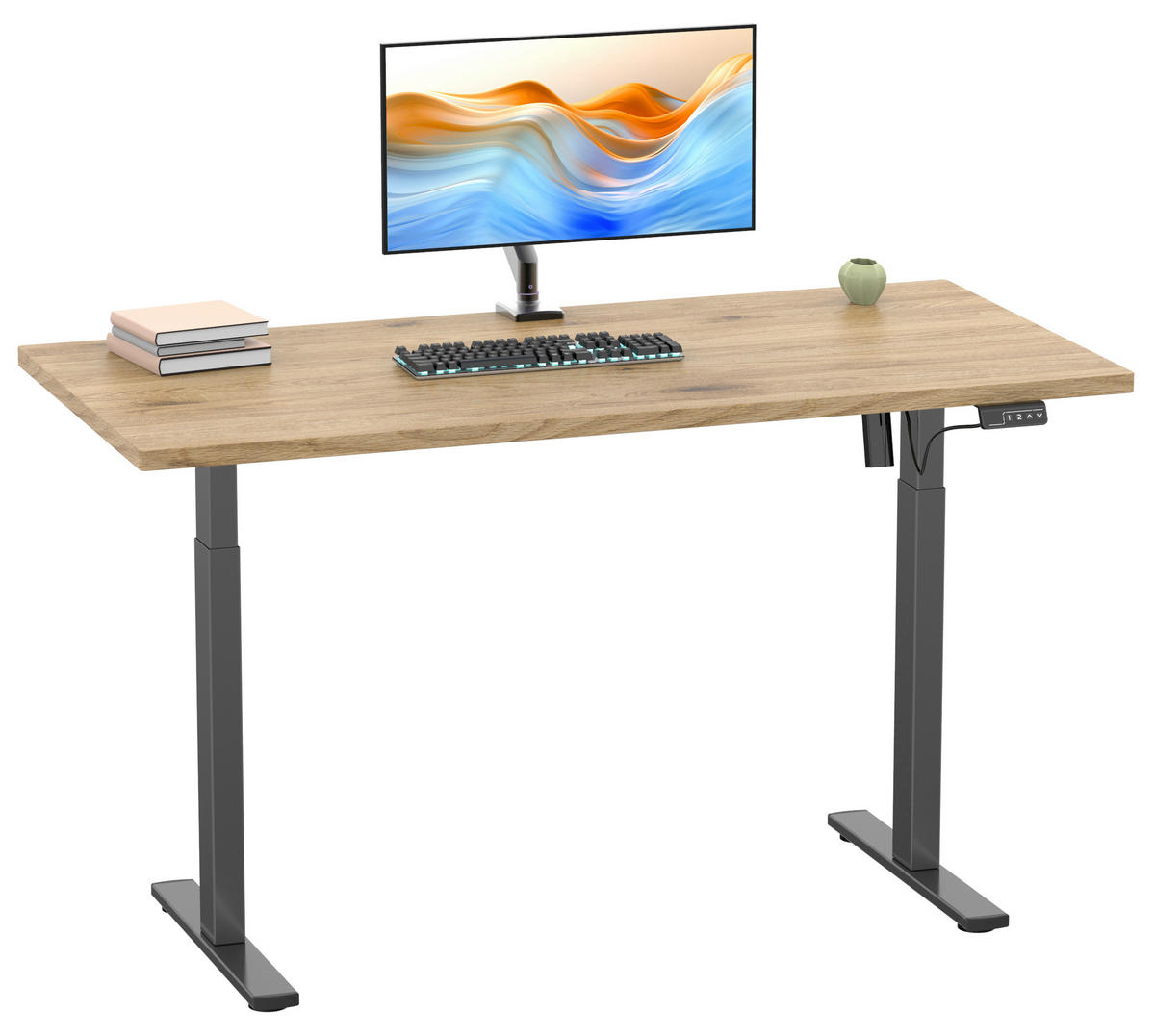 SCHREIBTISCH  in Schwarz, Honigeiche  - Honigeiche/Silberfarben, Design, Holzwerkstoff/Metall (140/71/80cm) - MID.YOU