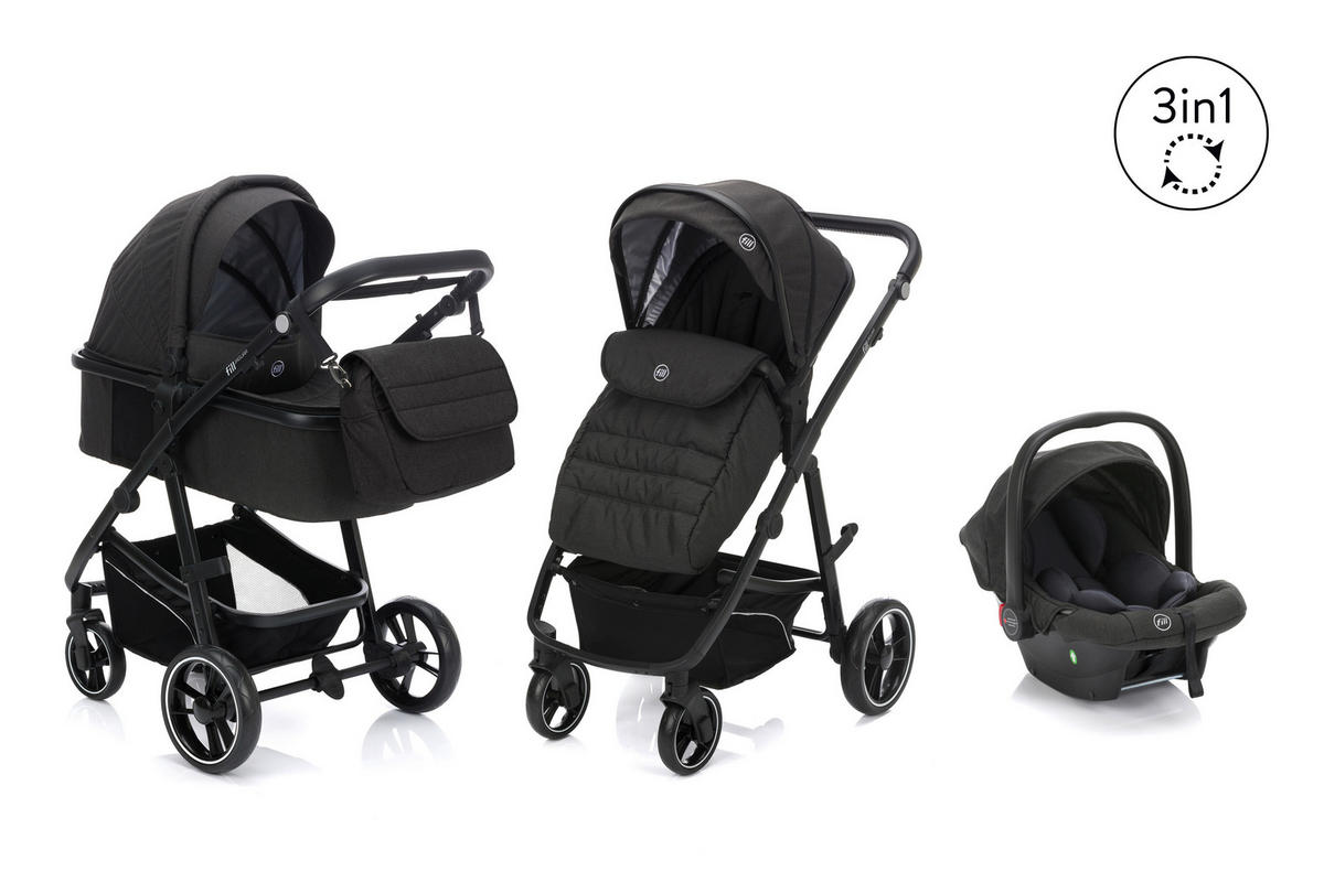 SET DJEČJIH KOLICA  JAGUAR  - tamno siva/crna, Basics, tekstil/metal - Fillikid