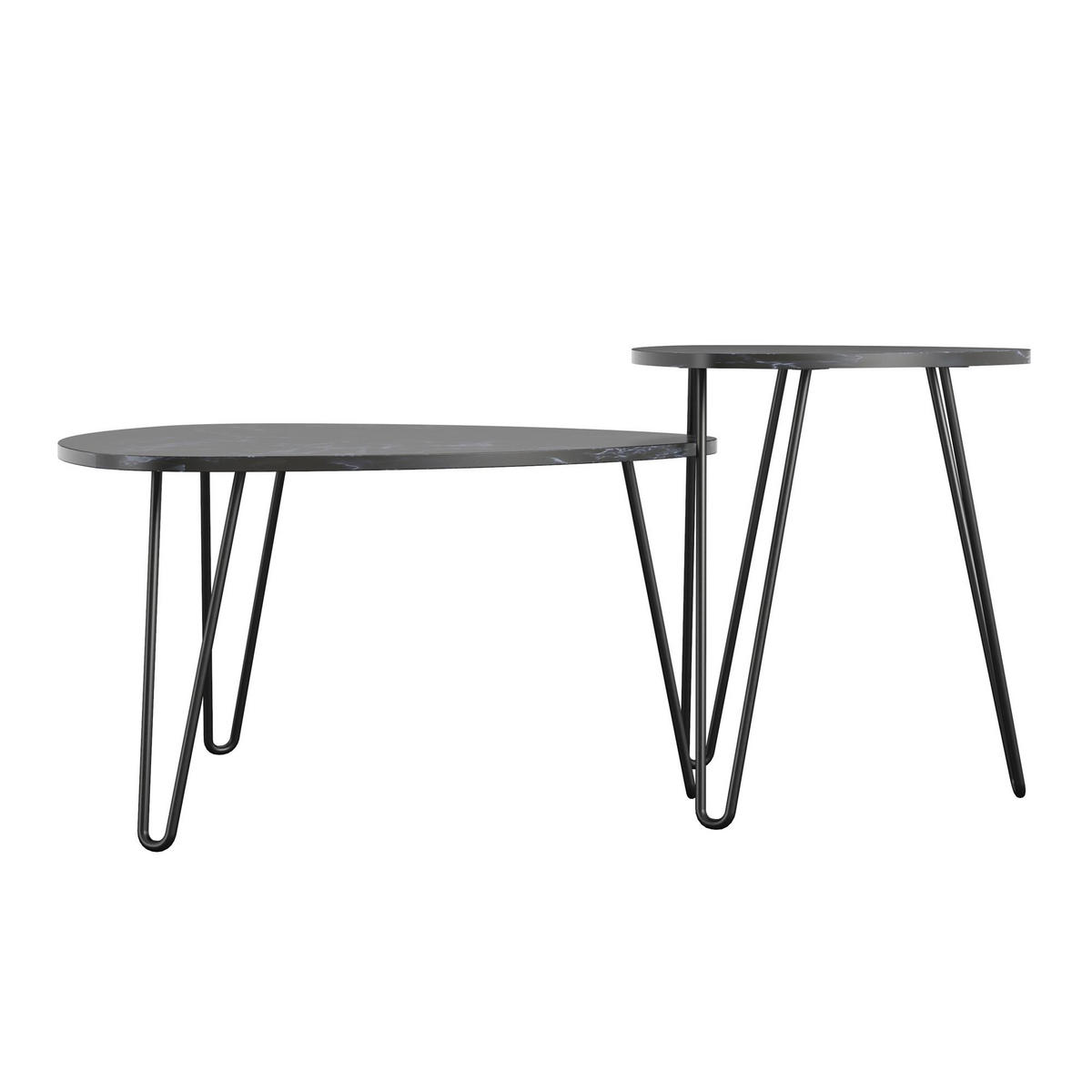 COUCHTISCHSET Athena oval Schwarz  - Schwarz, Design, Holzwerkstoff/Metall (51/57/51cm) - MID.YOU