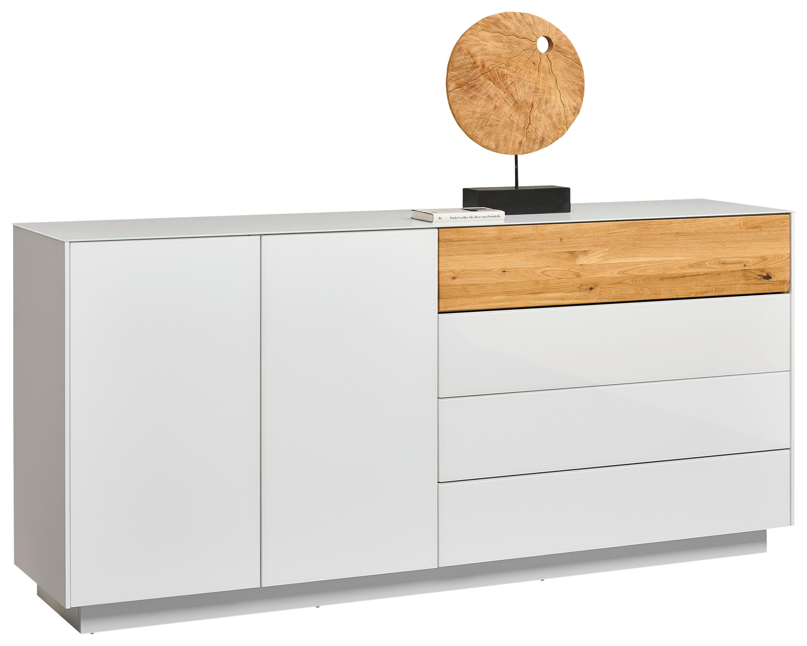 SIDEBOARD Eichefarben, Weiß  189/90/42 cm  - Eichefarben/Weiß, Design, Glas/Holz (189/90/42cm) - Novel