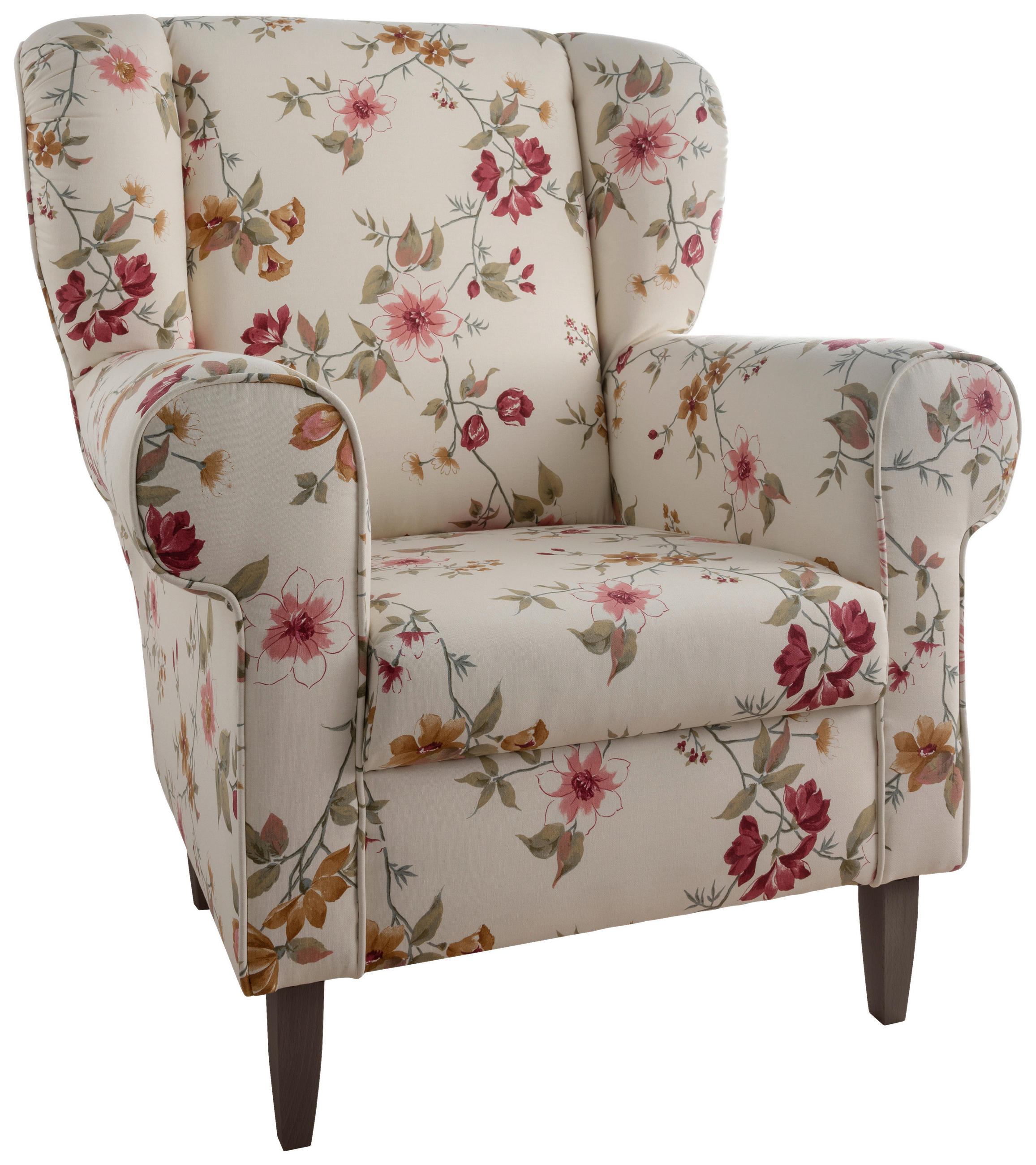 OHRENSESSEL in Webstoff Rot, Wengefarben, Beige  - Wengefarben/Beige, KONVENTIONELL, Holz/Textil (80/102/86cm) - Livetastic